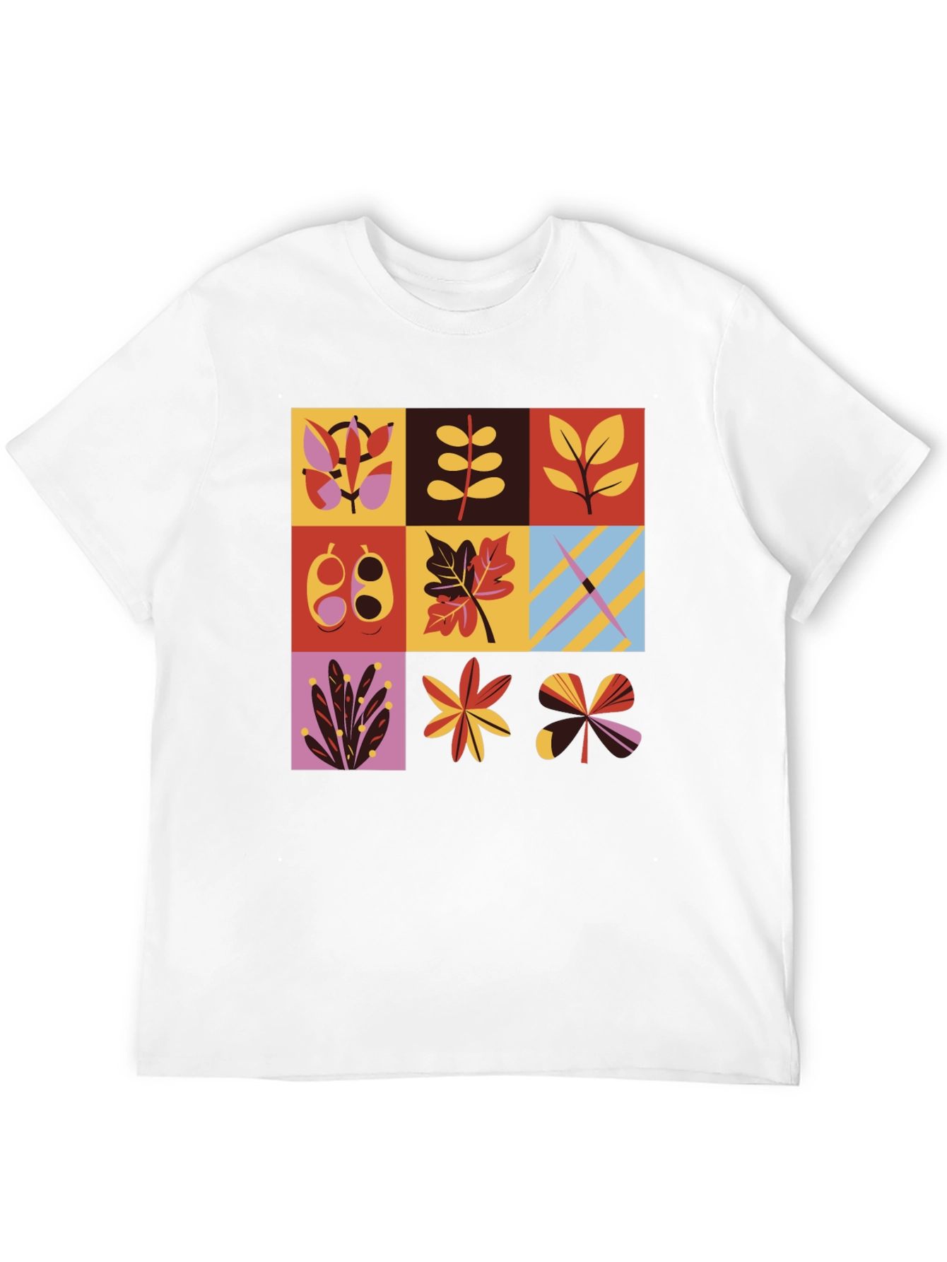 Botanical Block Print Mens Black T-Shirt