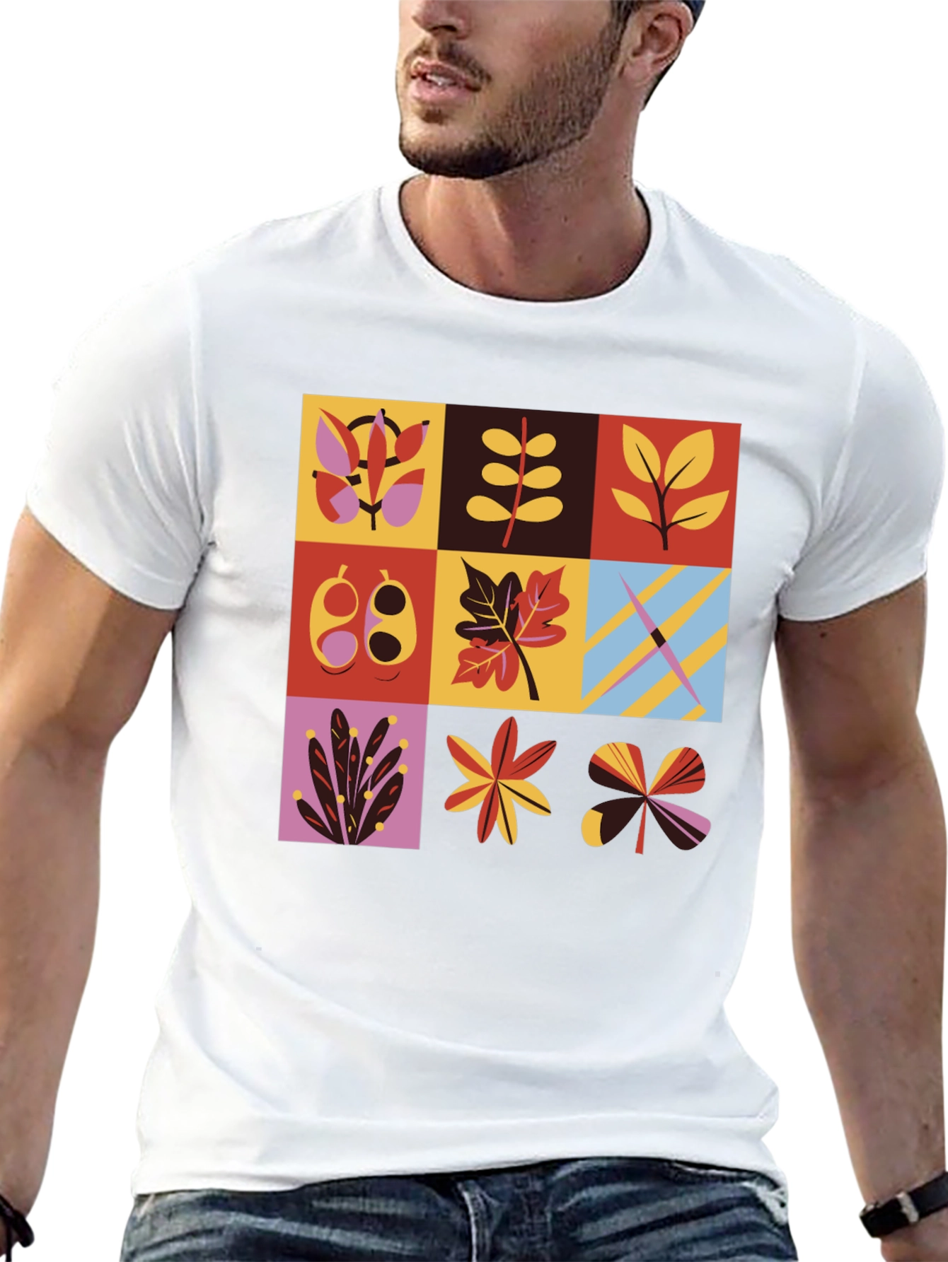 Botanical Block Print Mens Black T-Shirt