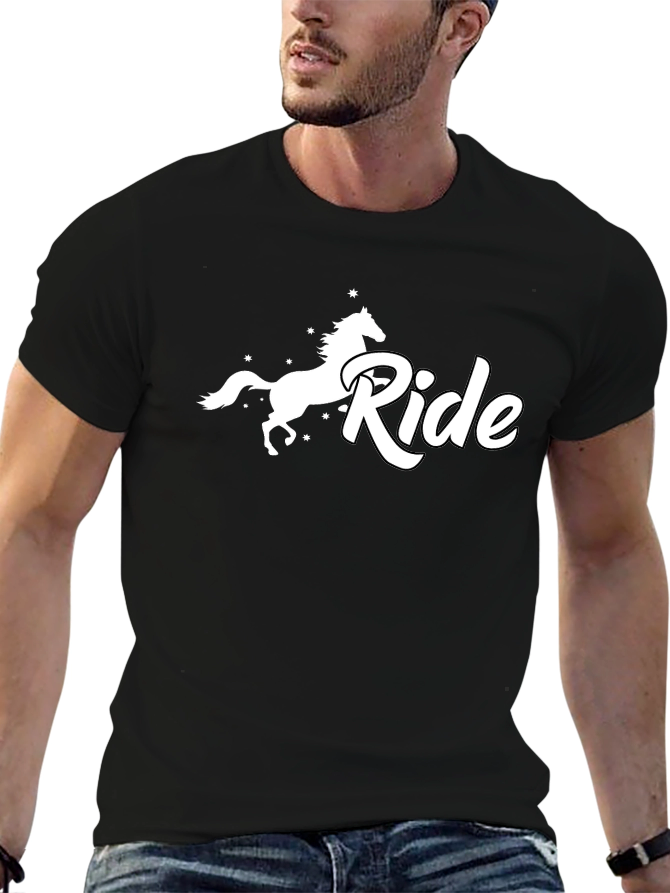 Horse Ride Graphic Tee - Black Cotton T-Shirt