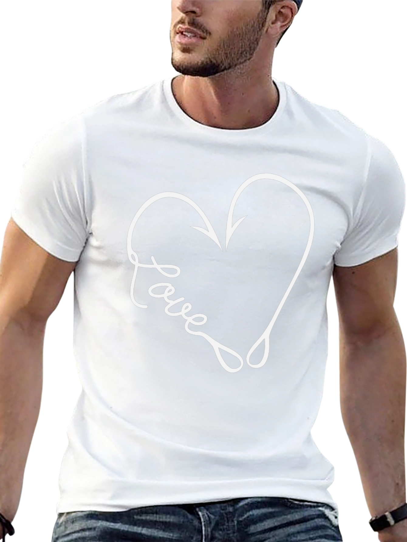 Love Fishing Hook Heart Tee - Black Graphic T-Shirt