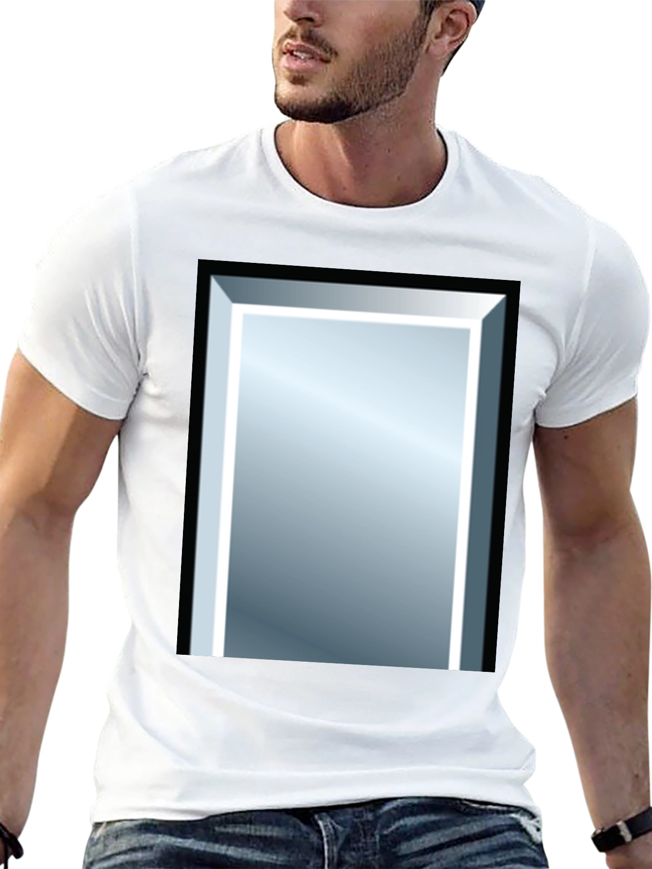 Black Tee with Rectangular Mirror Graphic