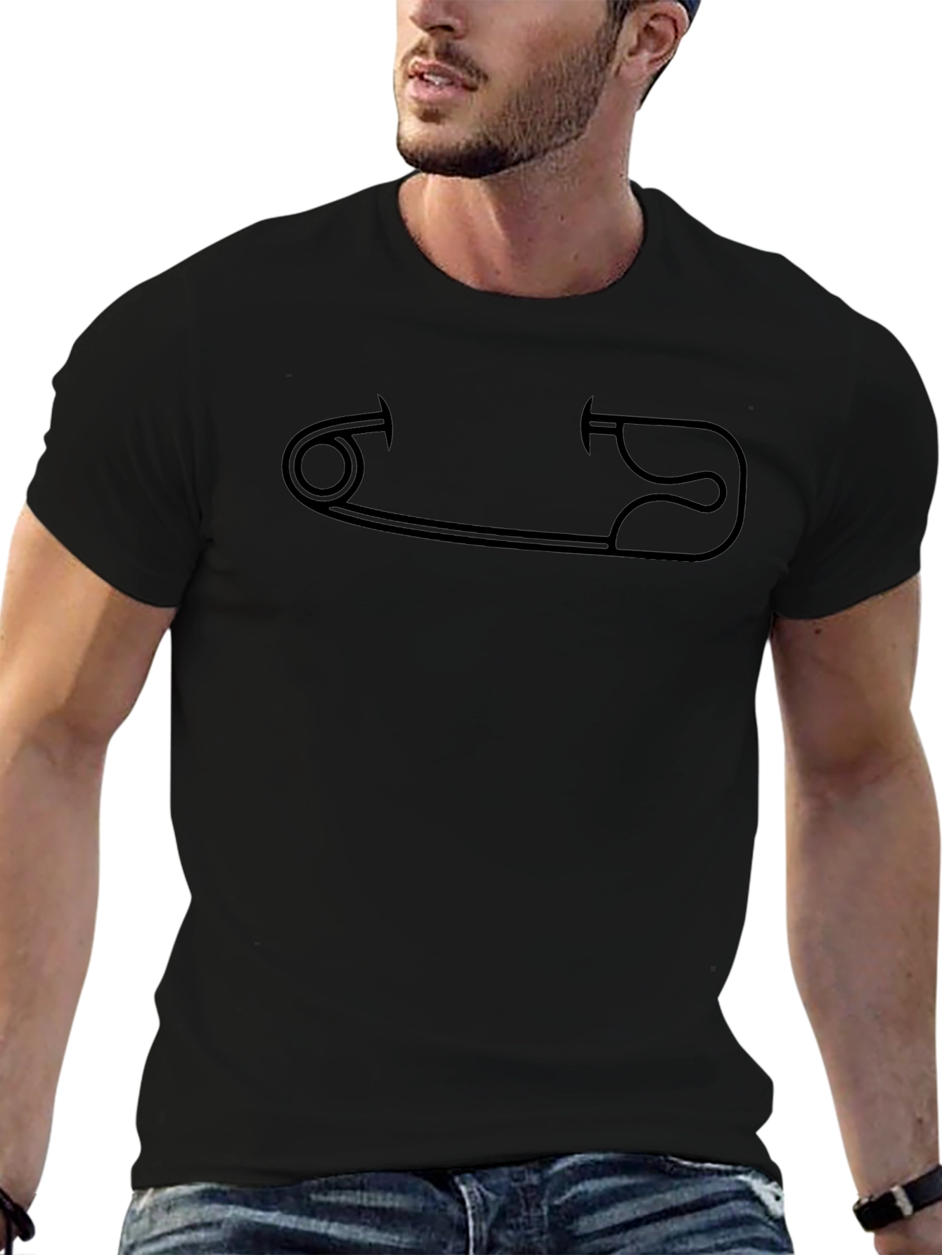 Safety Pin Graphic T-Shirt - Black