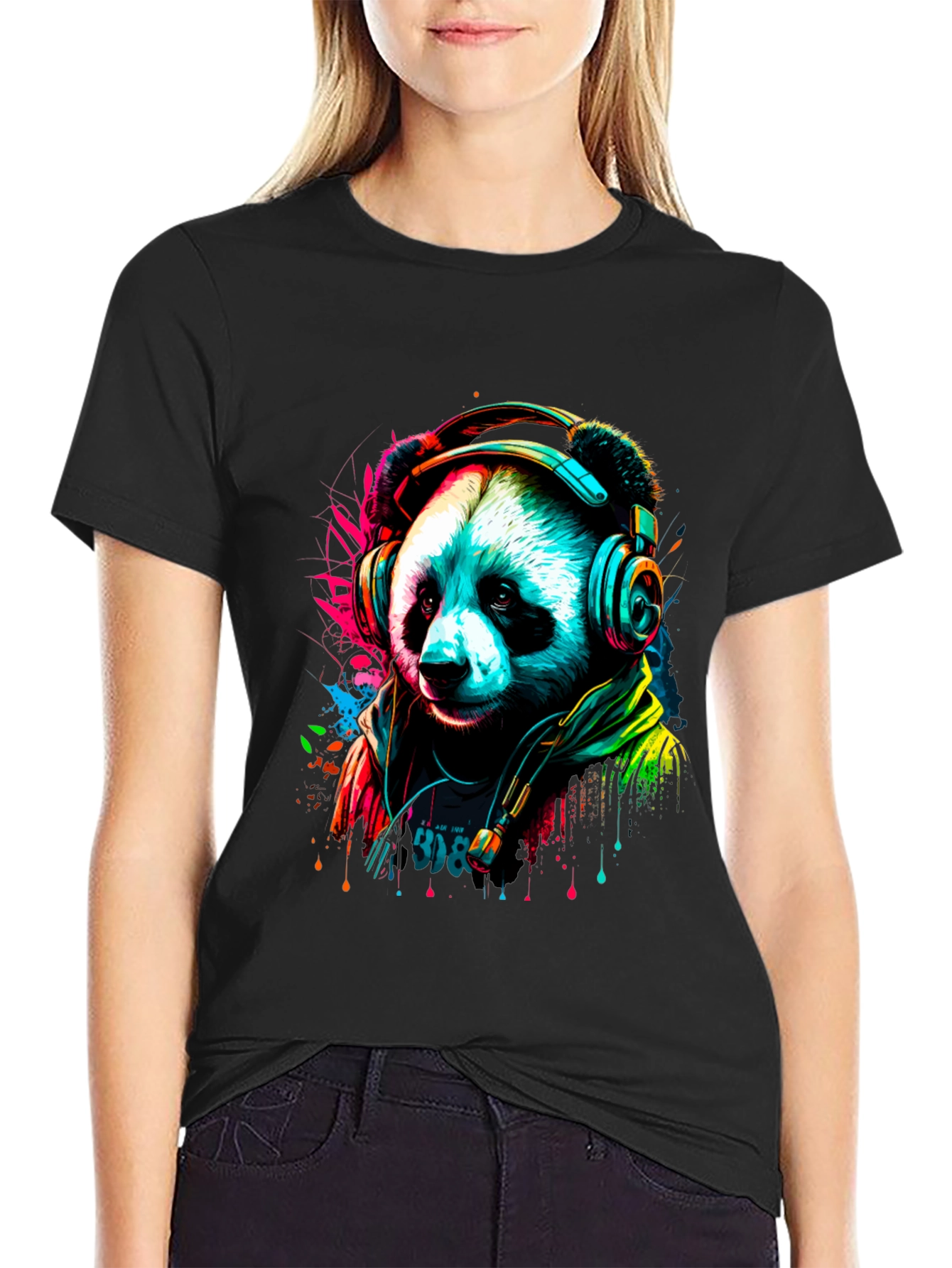 Trendy Panda DJ Graphic Tee - Black Unisex Shirt