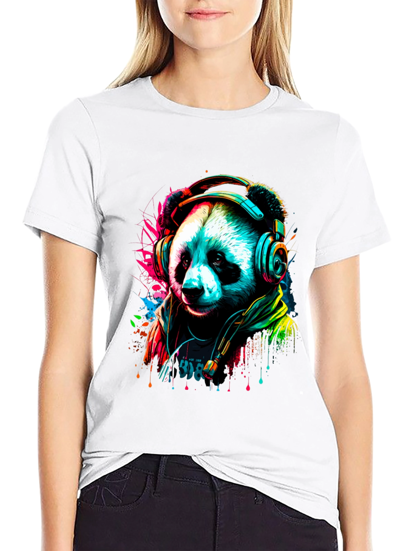 Trendy Panda DJ Graphic Tee - Black Unisex Shirt