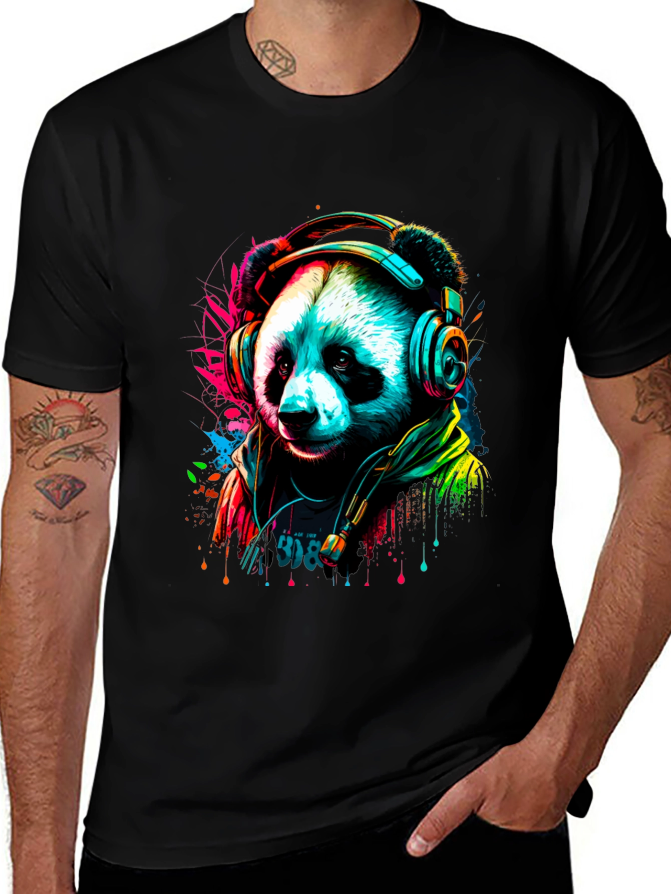 Trendy Panda DJ Graphic Tee - Black Unisex Shirt