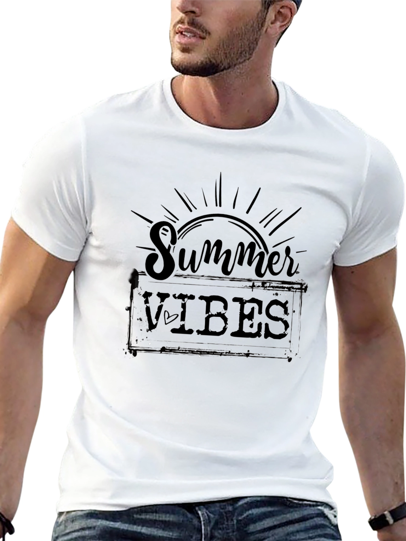 Summer Vibes Graphic Tee - Black Cotton T-Shirt
