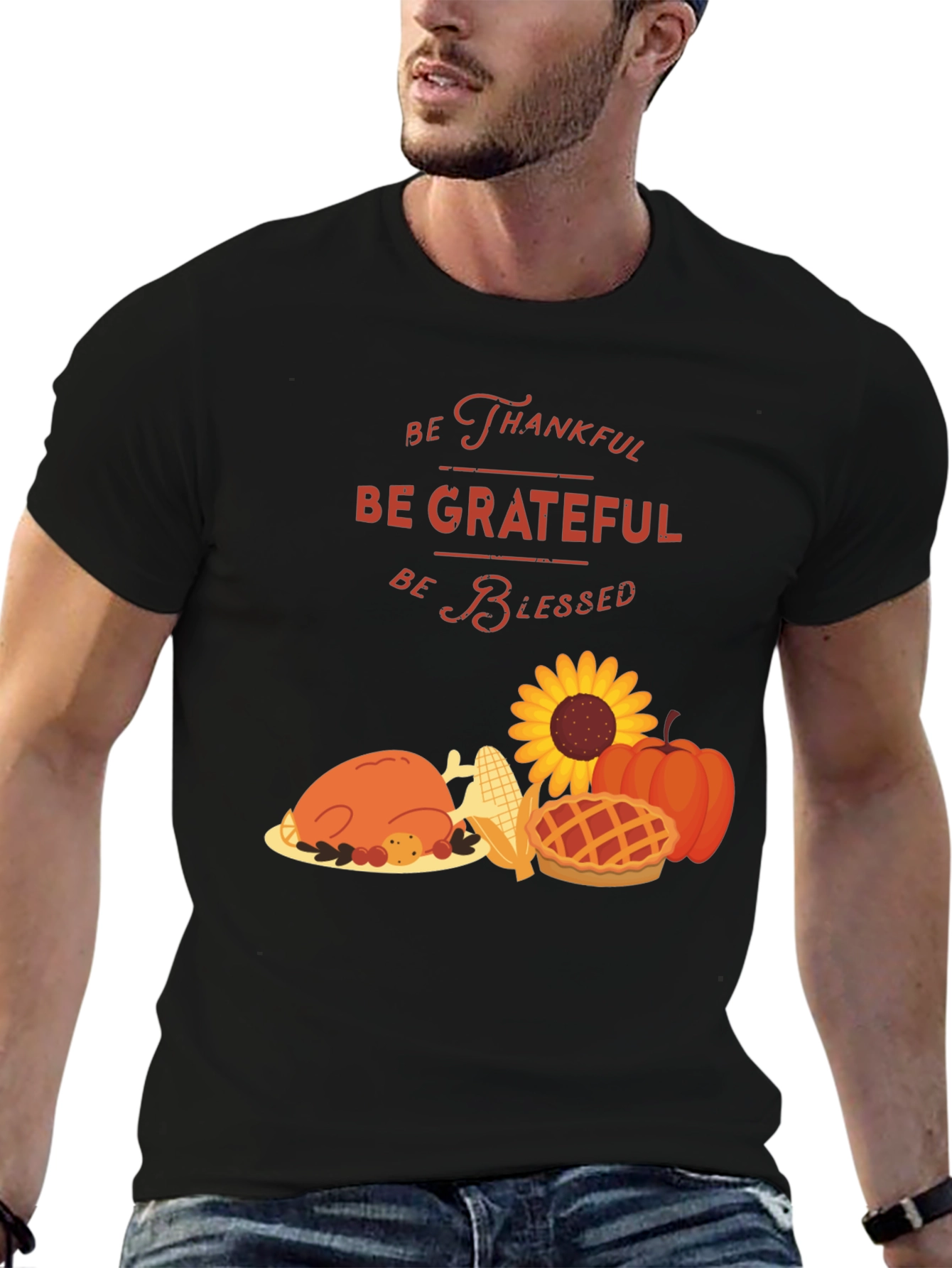 Thanksgiving Graphic Tee: Thankful Grateful Blessed