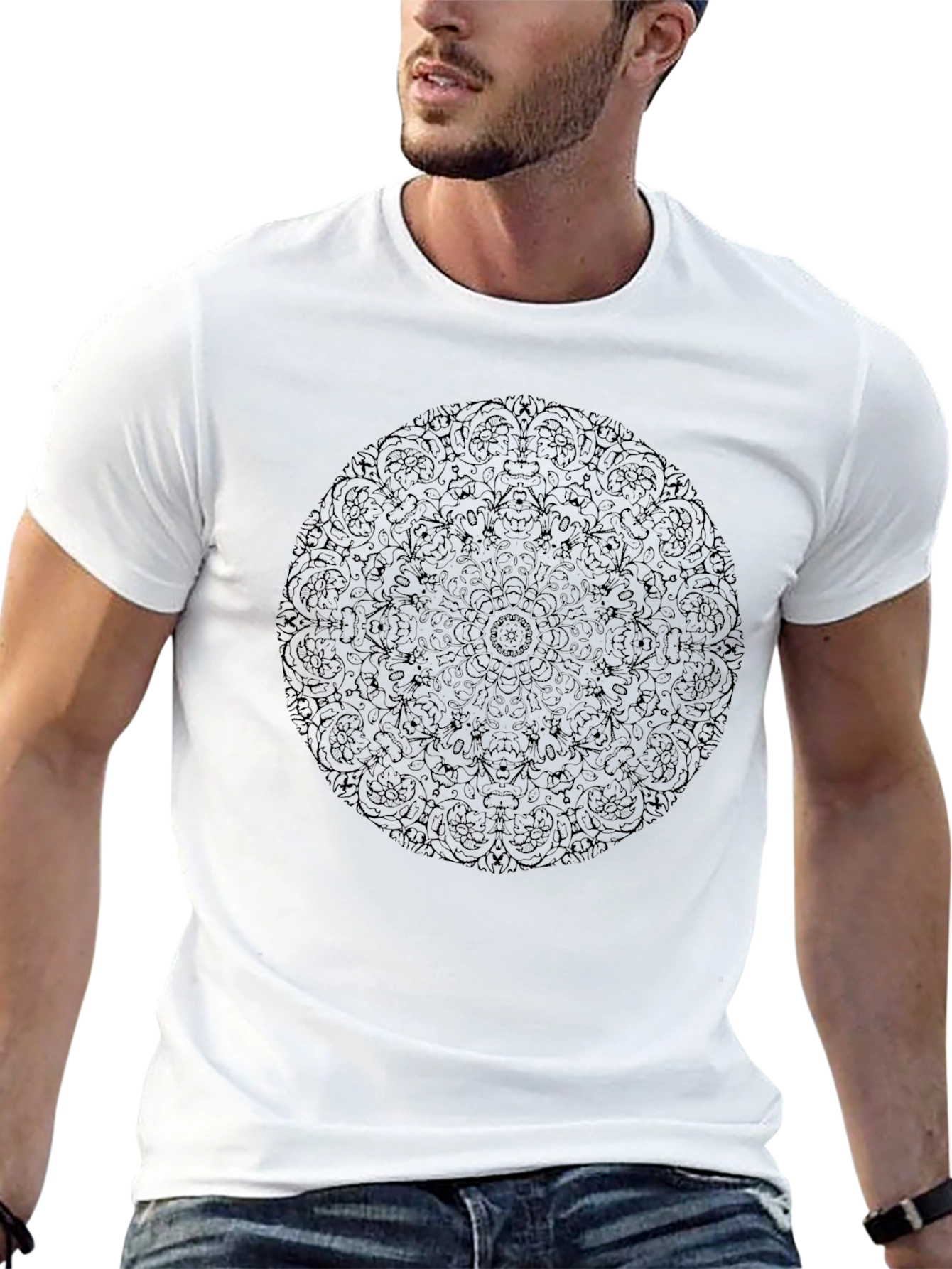 Mens Black Mandala Print T-Shirt - Casual Style