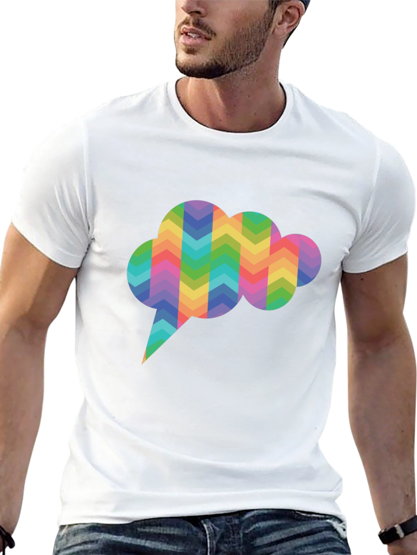 Rainbow Chevron Speech Bubble Black T-Shirt