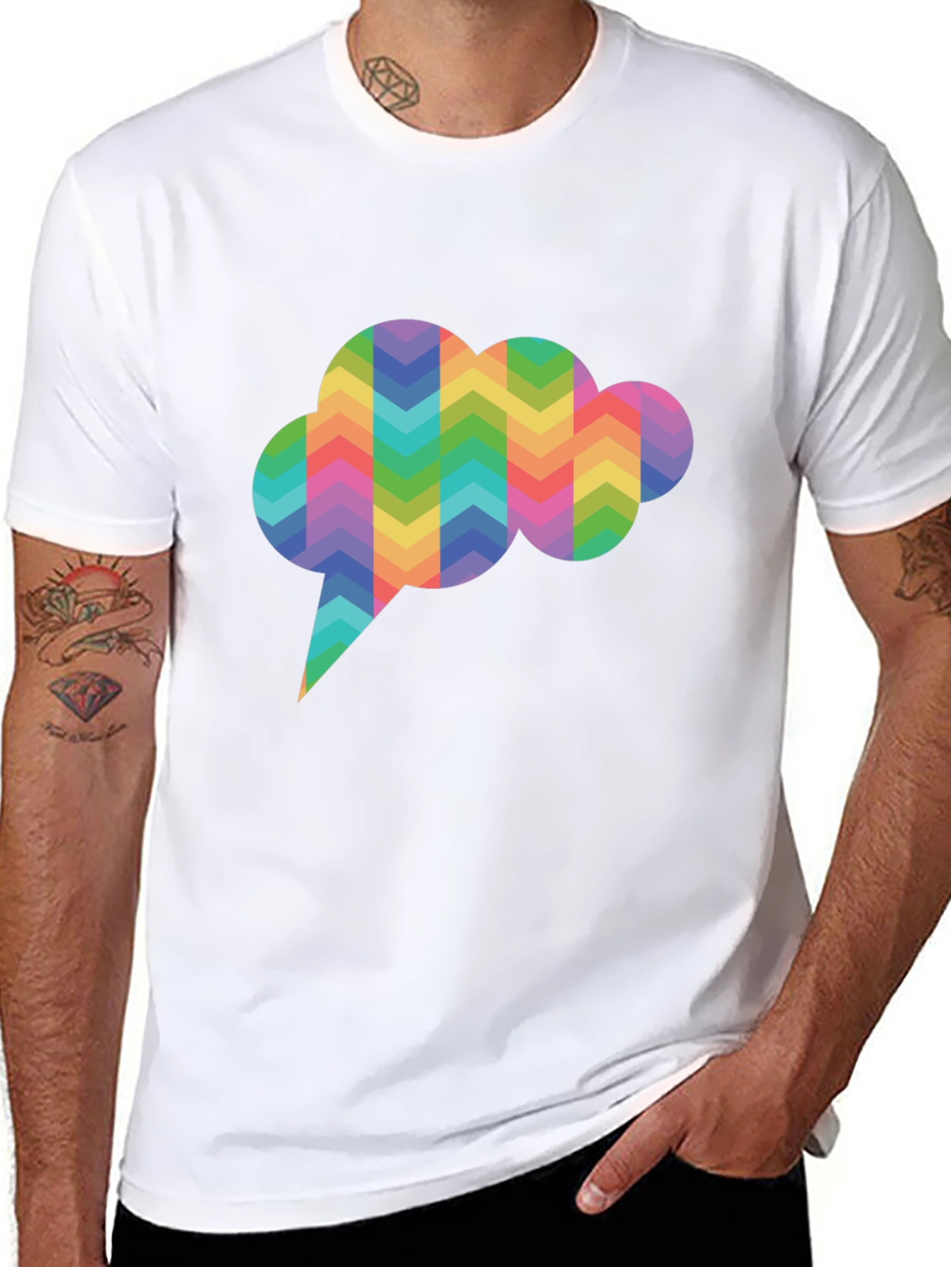 Rainbow Chevron Speech Bubble Black T-Shirt