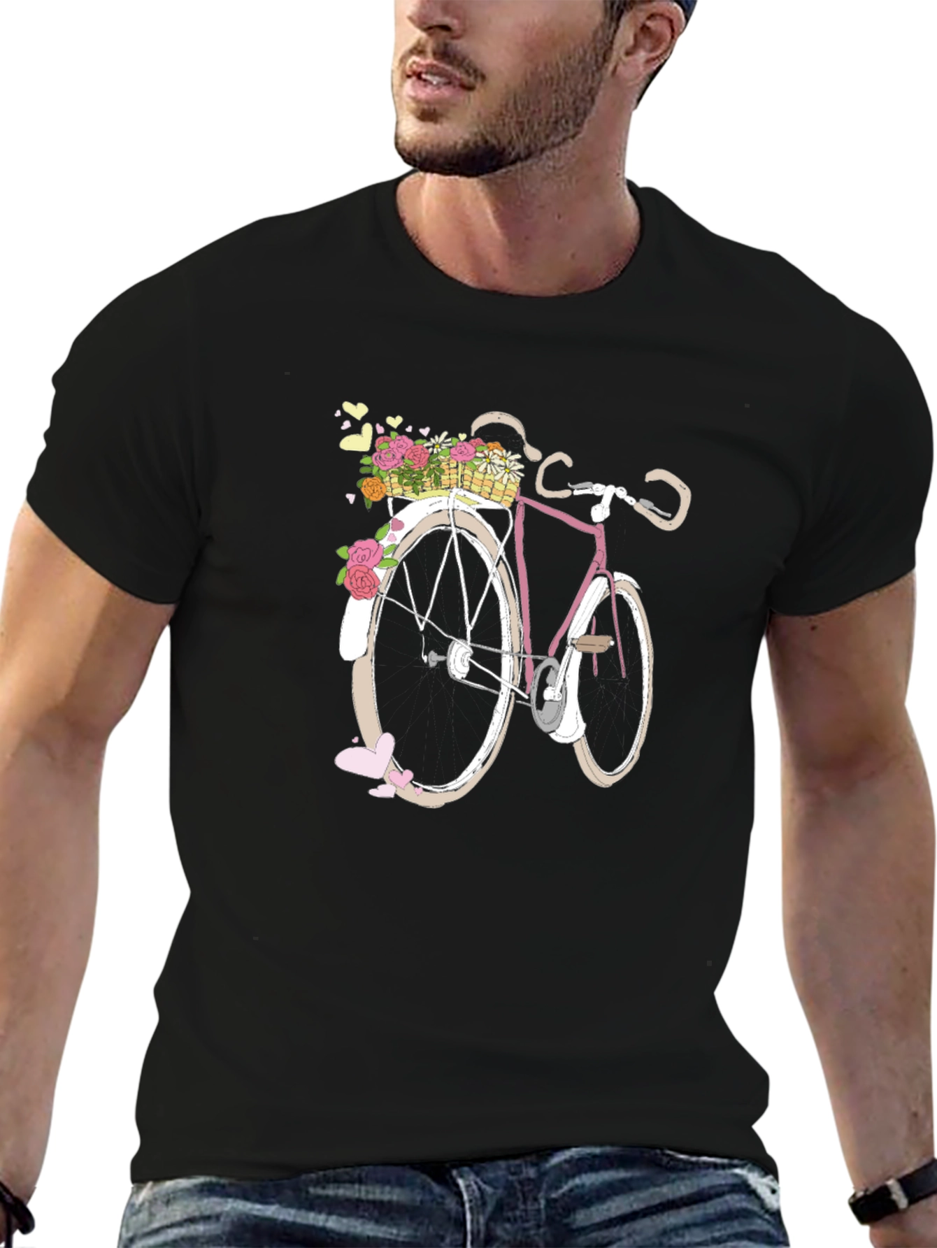 Floral Bicycle Graphic Tee - Black Unisex T-Shirt