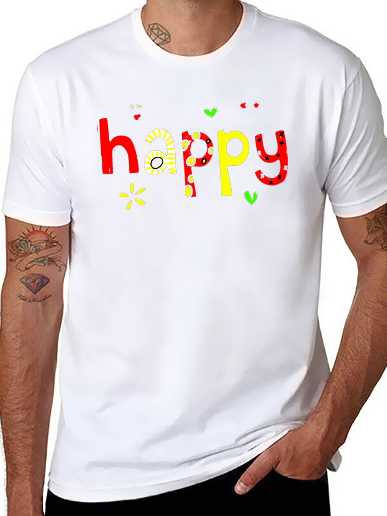 Happy Graphic Print Black T-Shirt