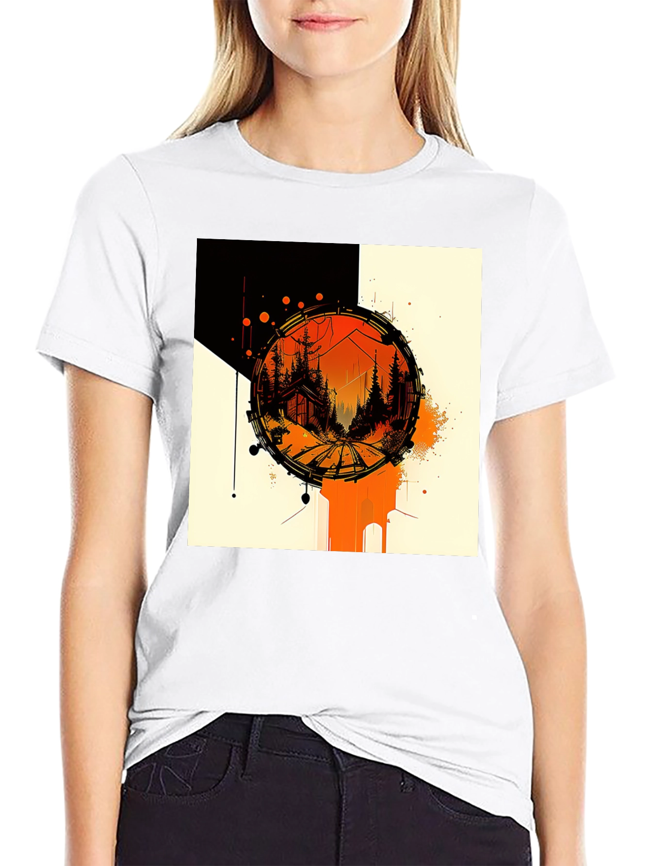 Abstract Cabin in Woods Black Tee