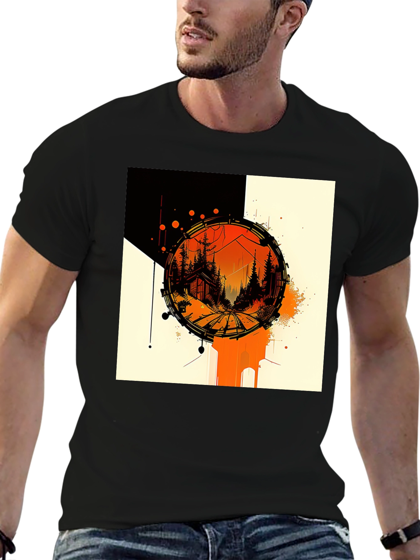 Abstract Cabin in Woods Black Tee