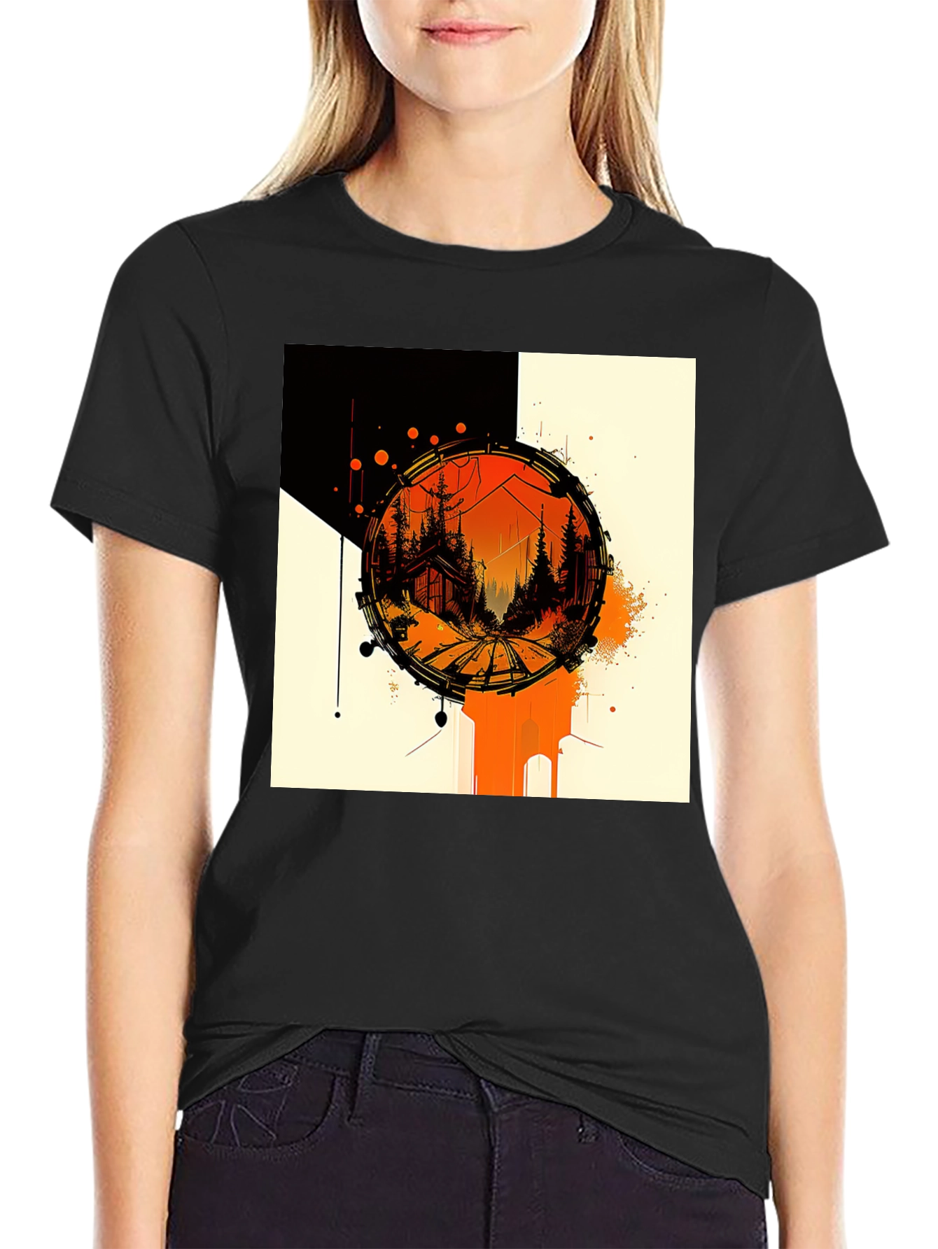 Abstract Cabin in Woods Black Tee