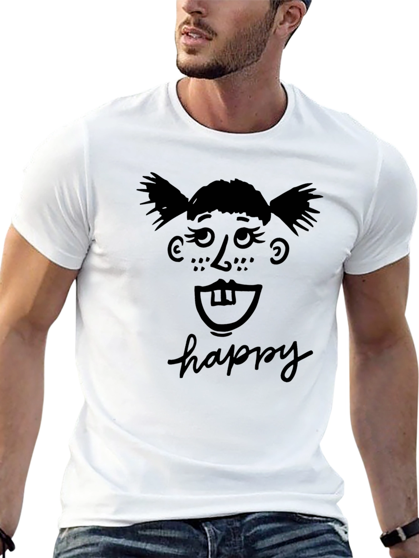 Happy Face Black T-Shirt Fun Novelty Tee