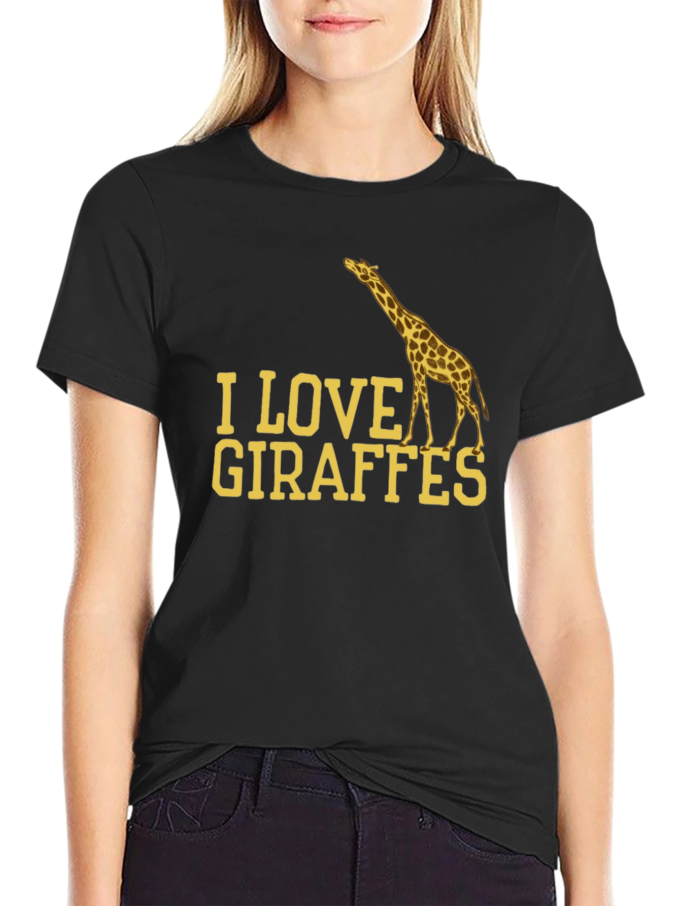 I Love Giraffes Black T-Shirt