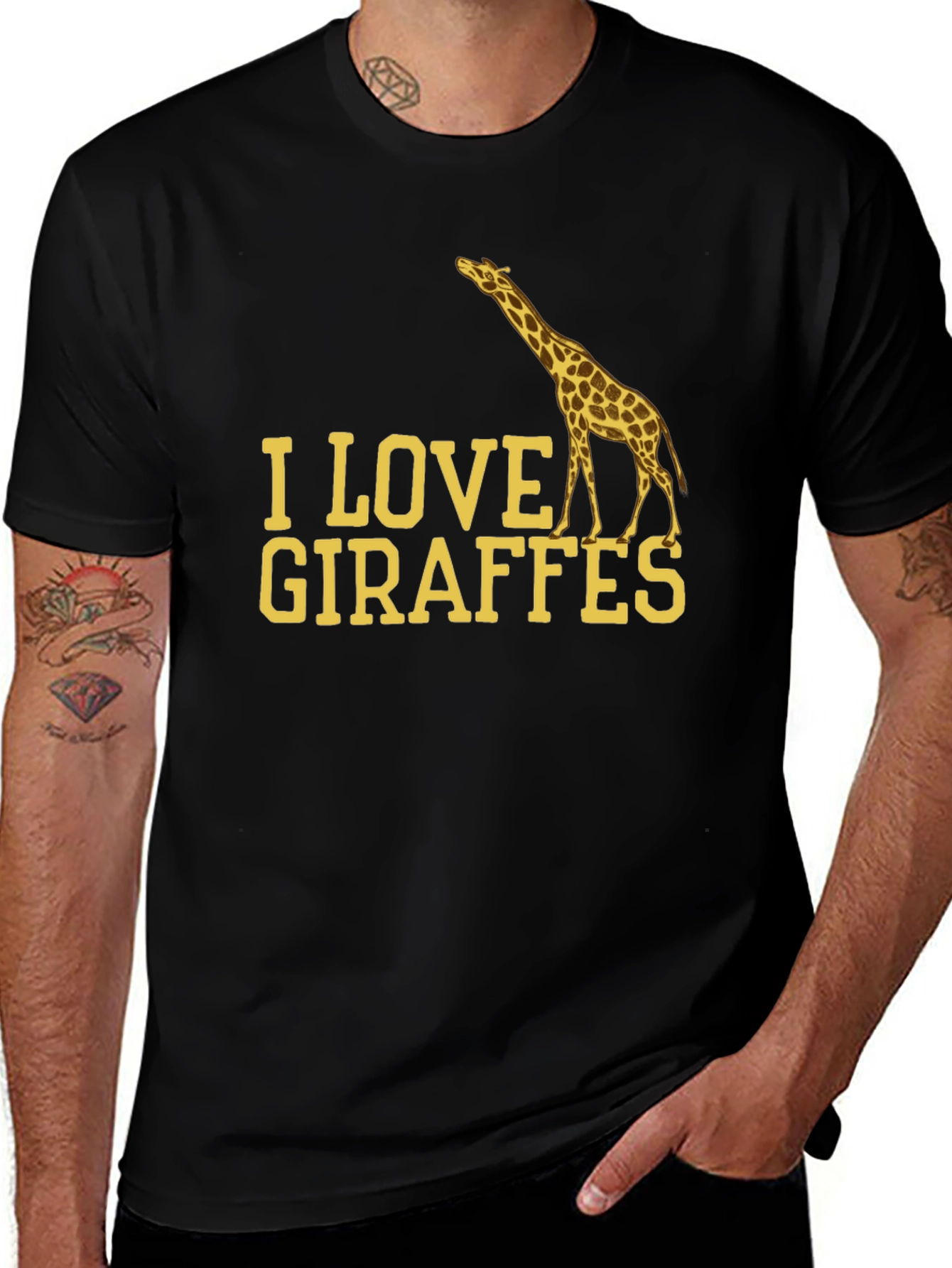 I Love Giraffes Black T-Shirt