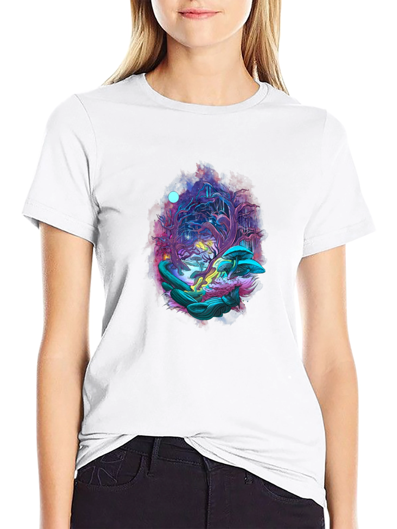 Mystical Forest Graphic Tee - Black Cotton Blend