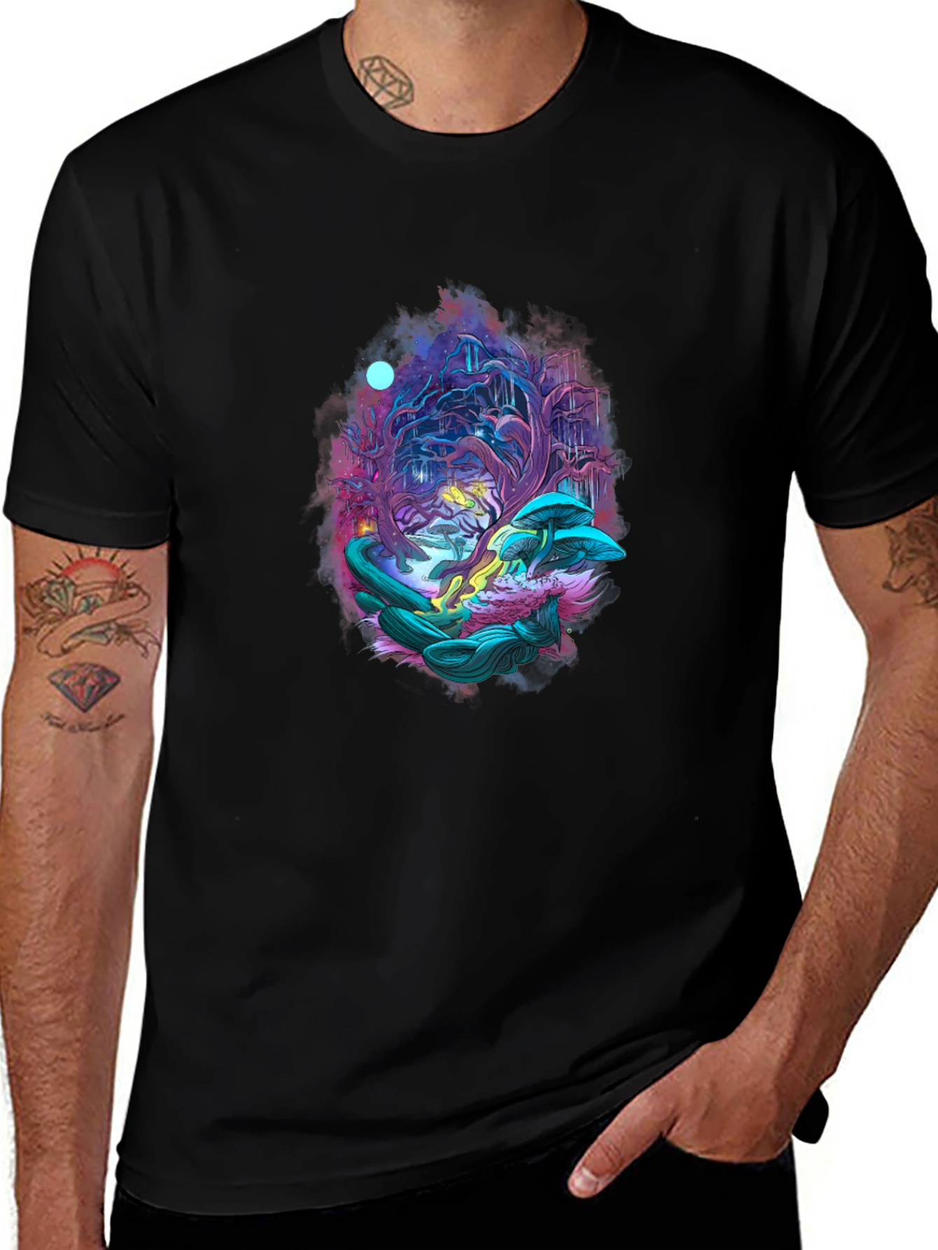 Mystical Forest Graphic Tee - Black Cotton Blend