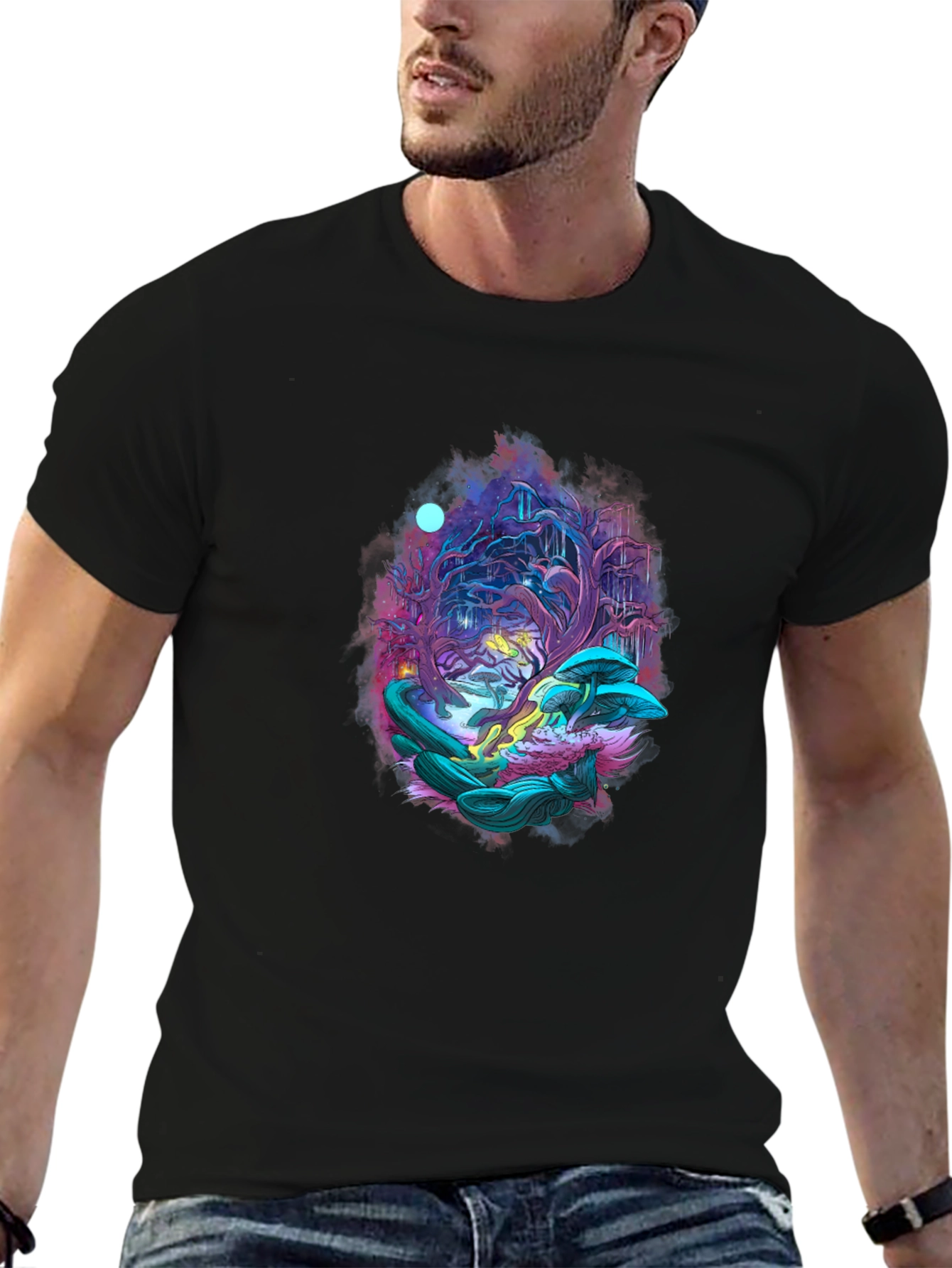 Mystical Forest Graphic Tee - Black Cotton Blend