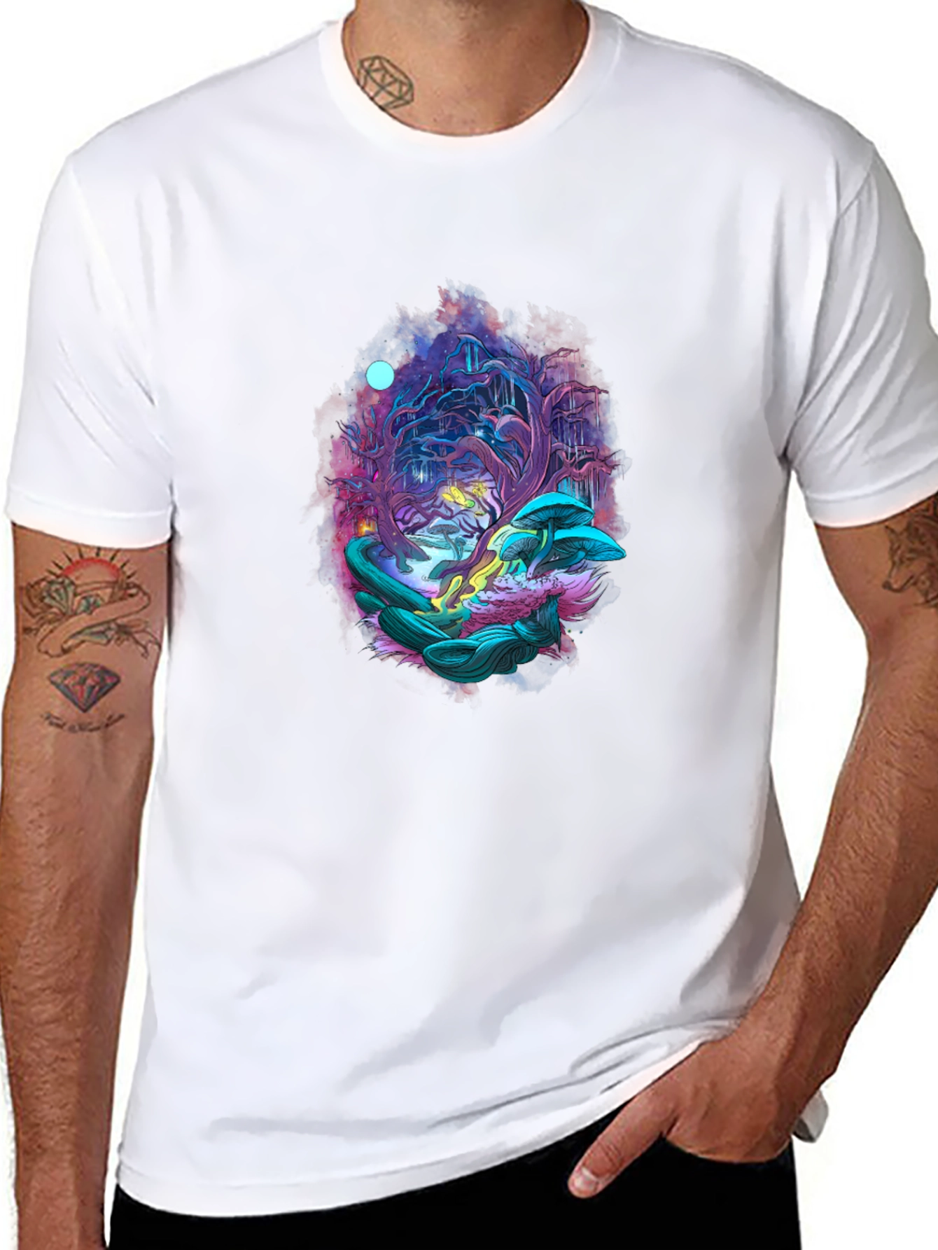 Mystical Forest Graphic Tee - Black Cotton Blend