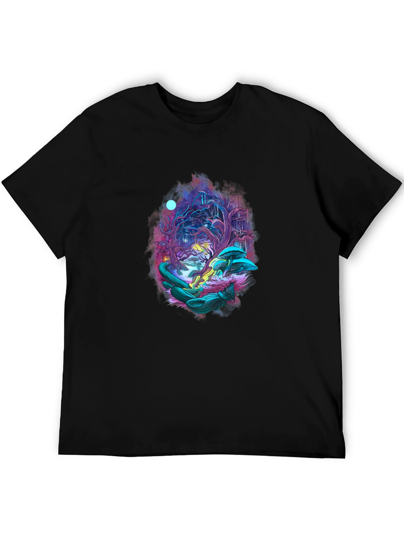 Mystical Forest Graphic Tee - Black Cotton Blend