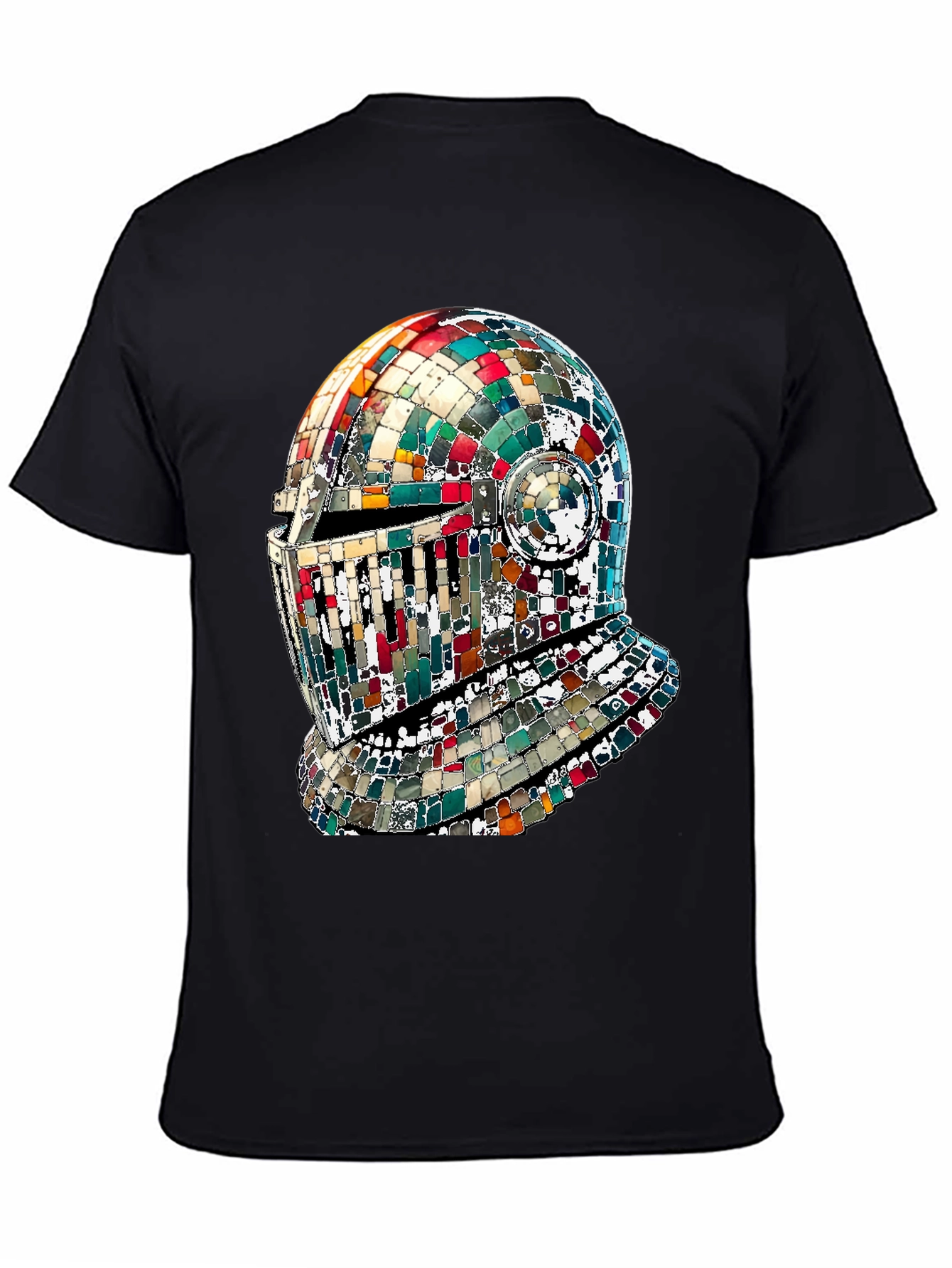 Mosaic Knight Helmet Graphic T-Shirt - Black