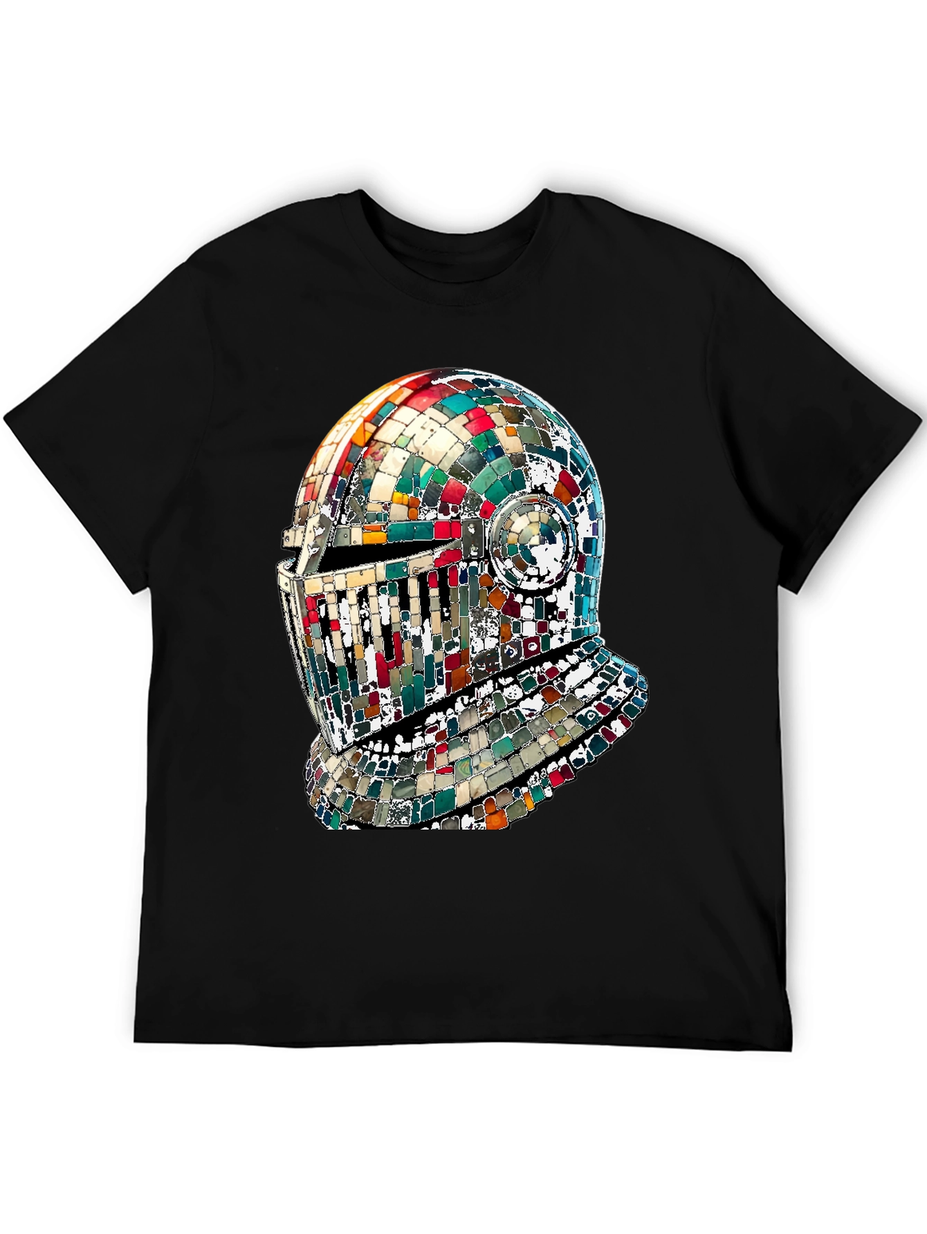 Mosaic Knight Helmet Graphic T-Shirt - Black