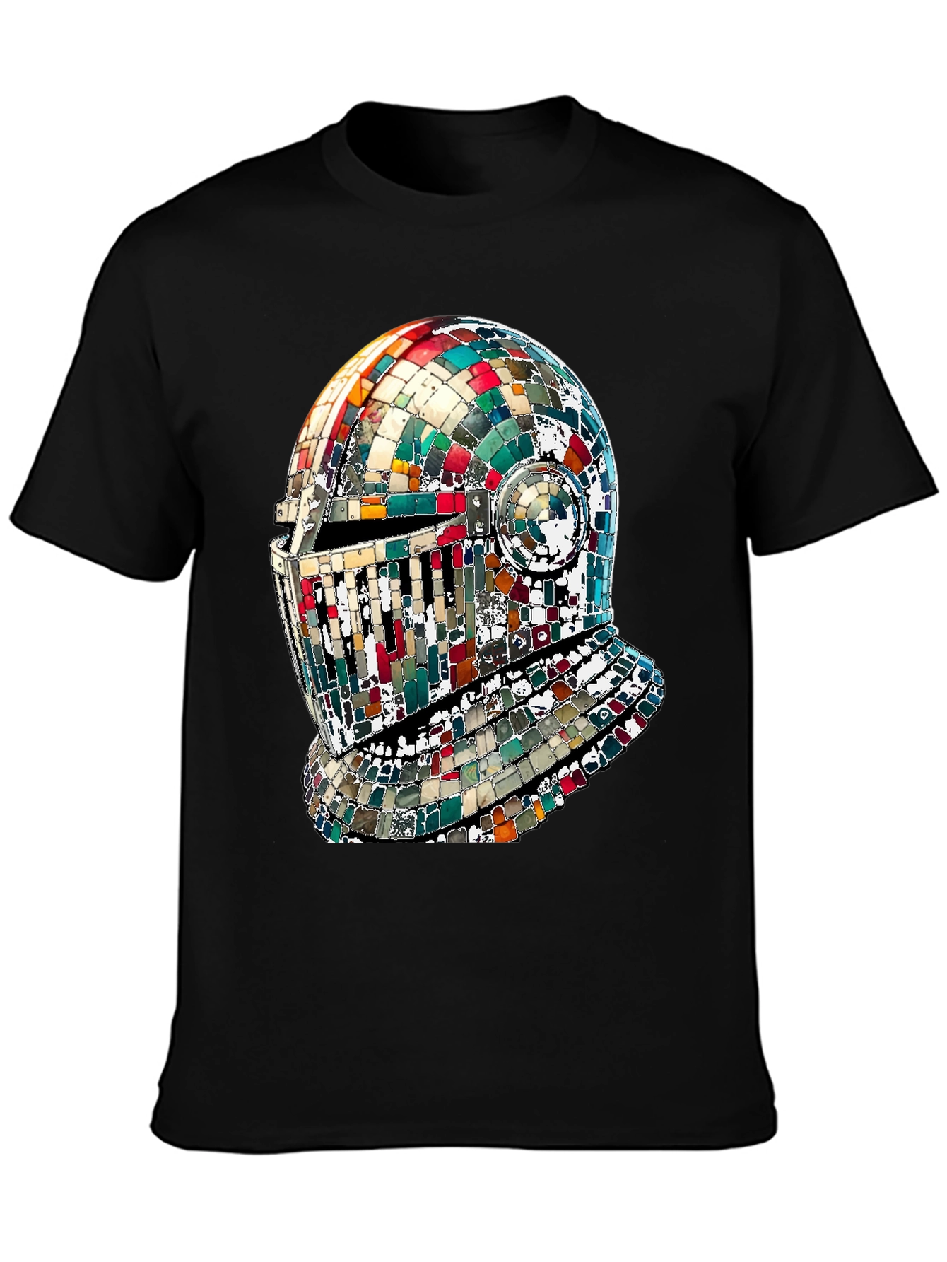 Mosaic Knight Helmet Graphic T-Shirt - Black