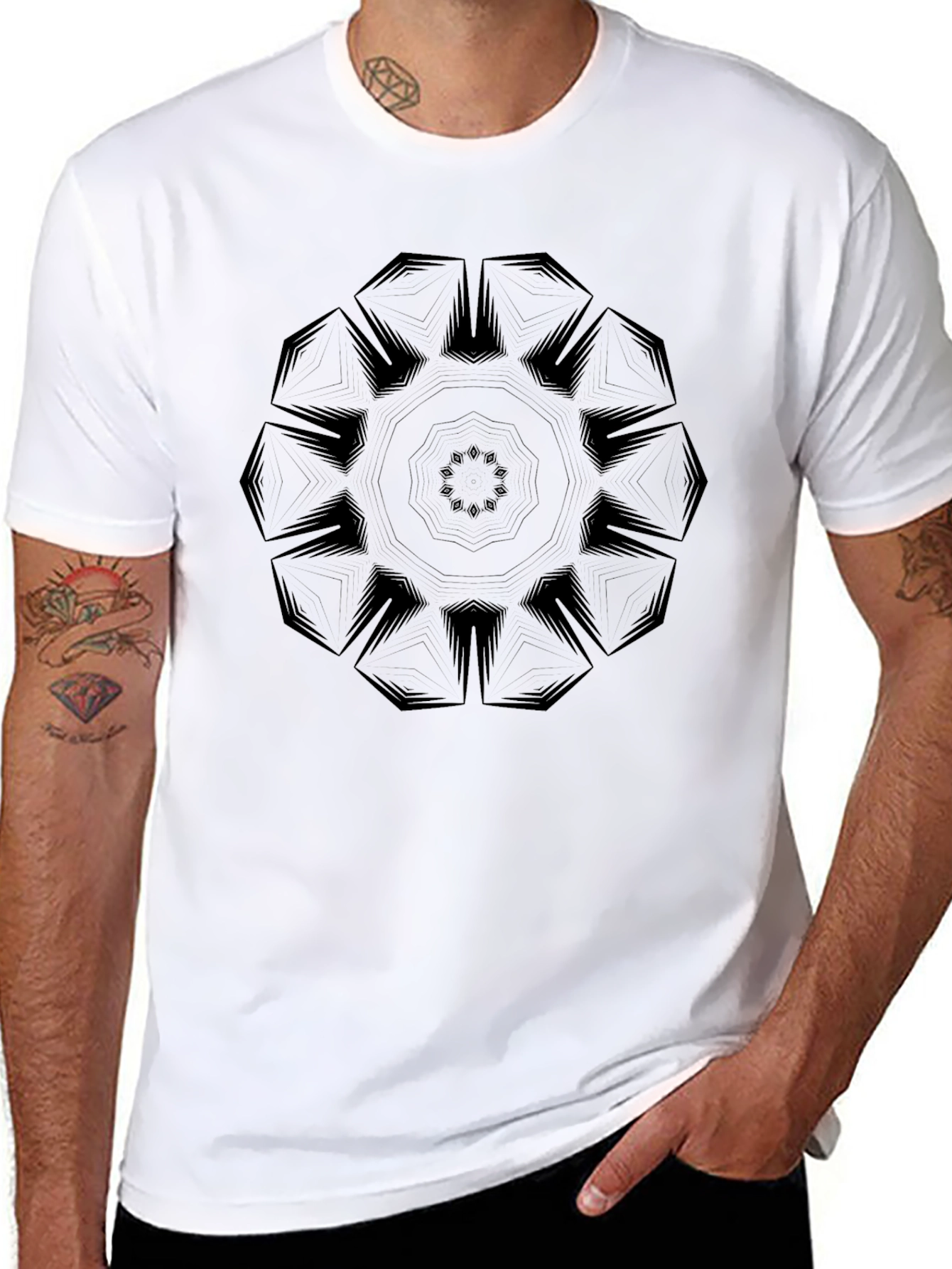 Mens Black Geometric Mandala Graphic Tee