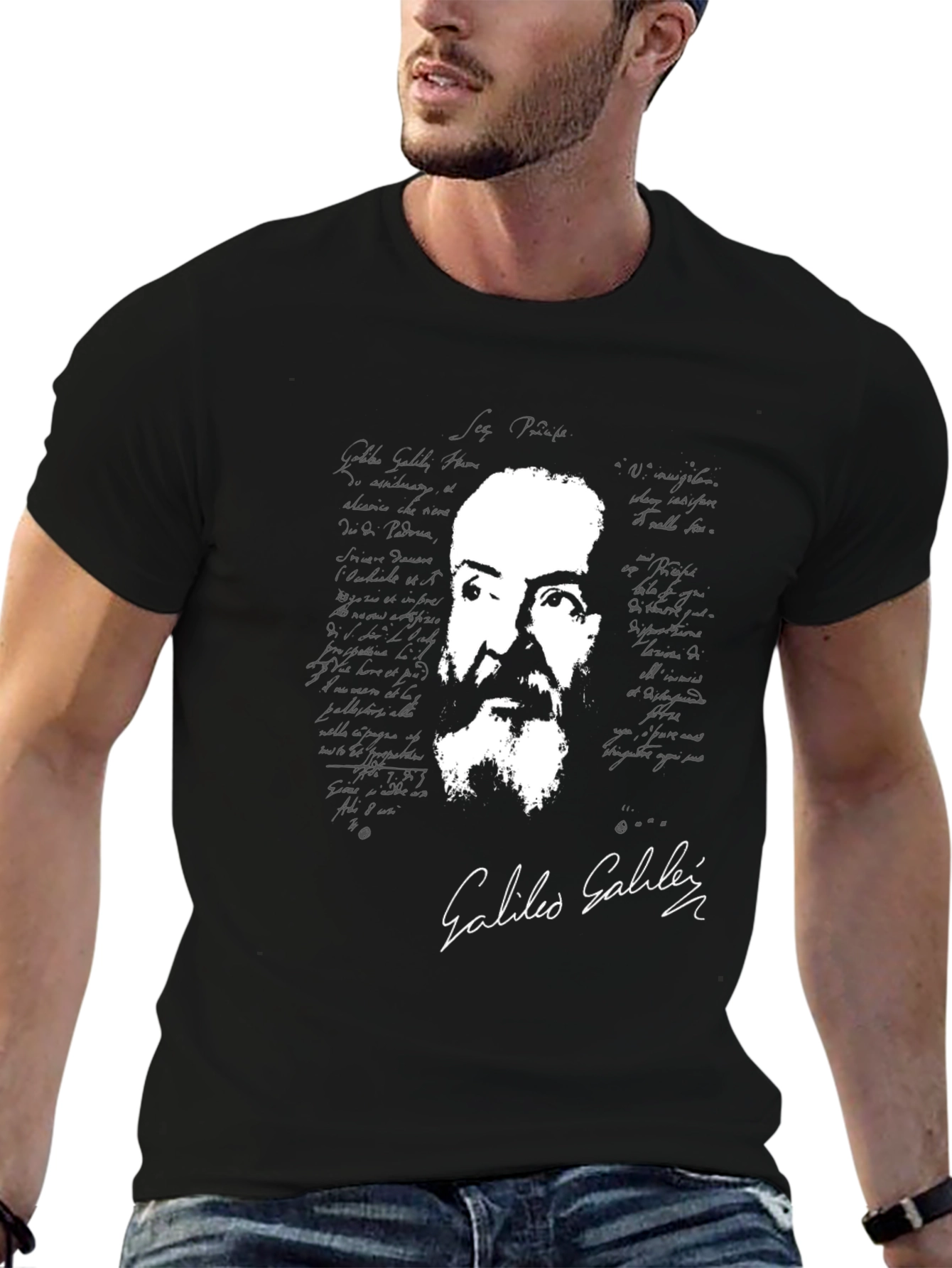 Galileo Galilei Portrait Graphic Tee - Black