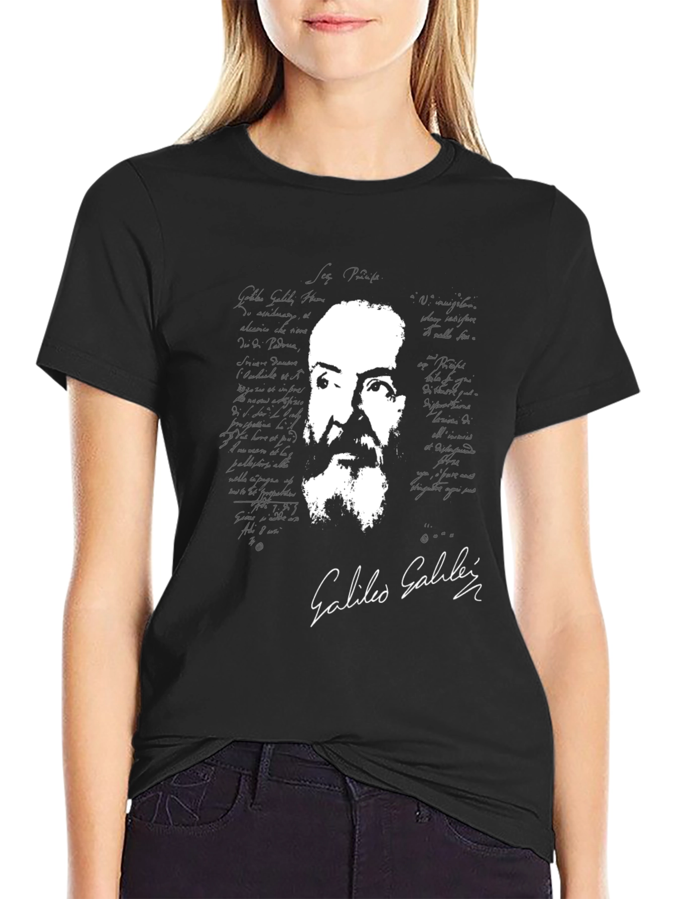 Galileo Galilei Portrait Graphic Tee - Black