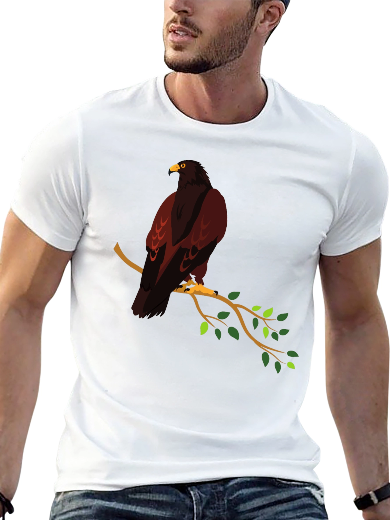 Eagle Perched on Branch Graphic T-Shirt - Black