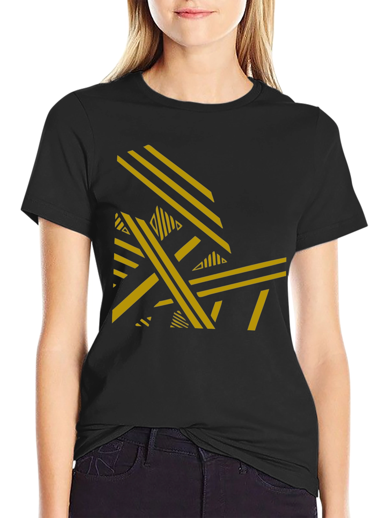 Abstract Geometric Pattern Black T-Shirt
