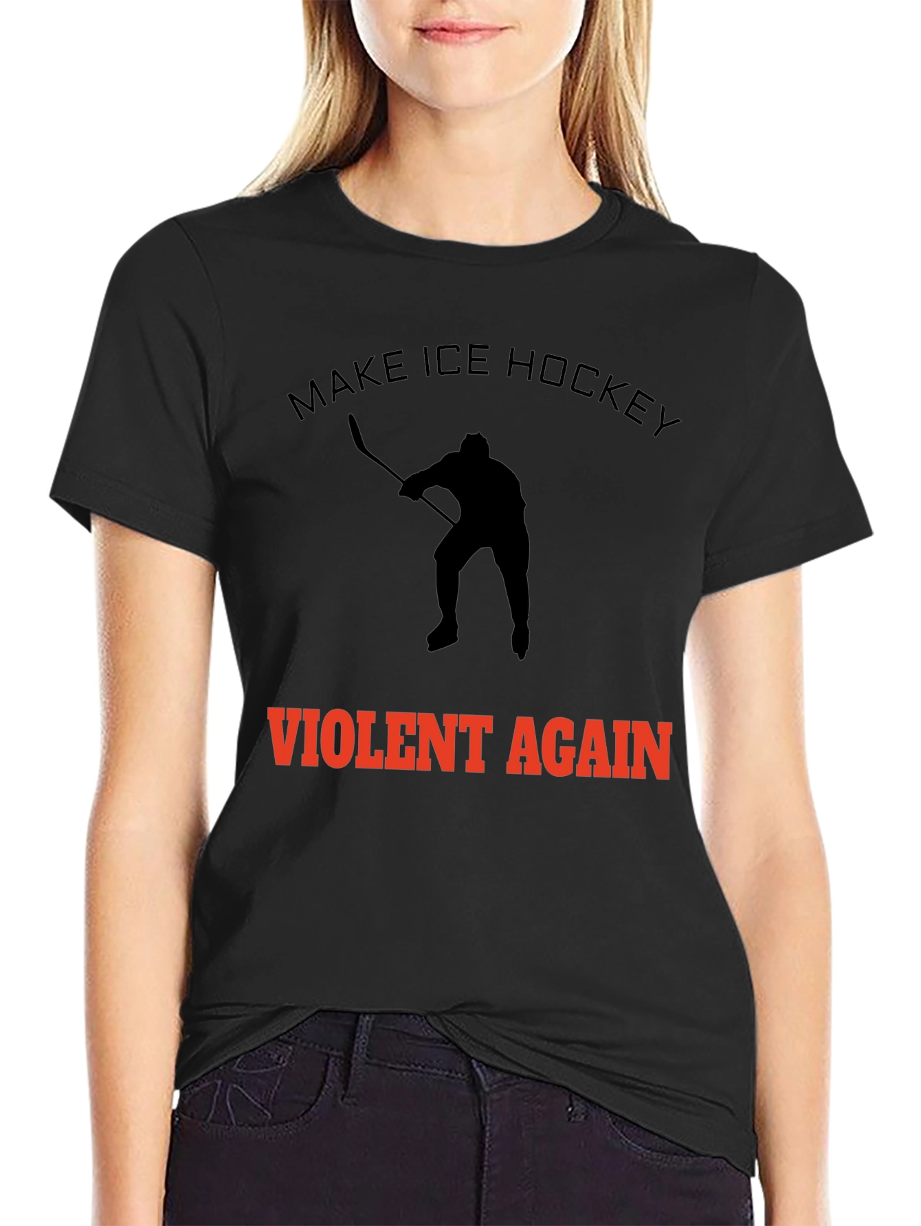 Make Ice Hockey Violent Again Black T-Shirt