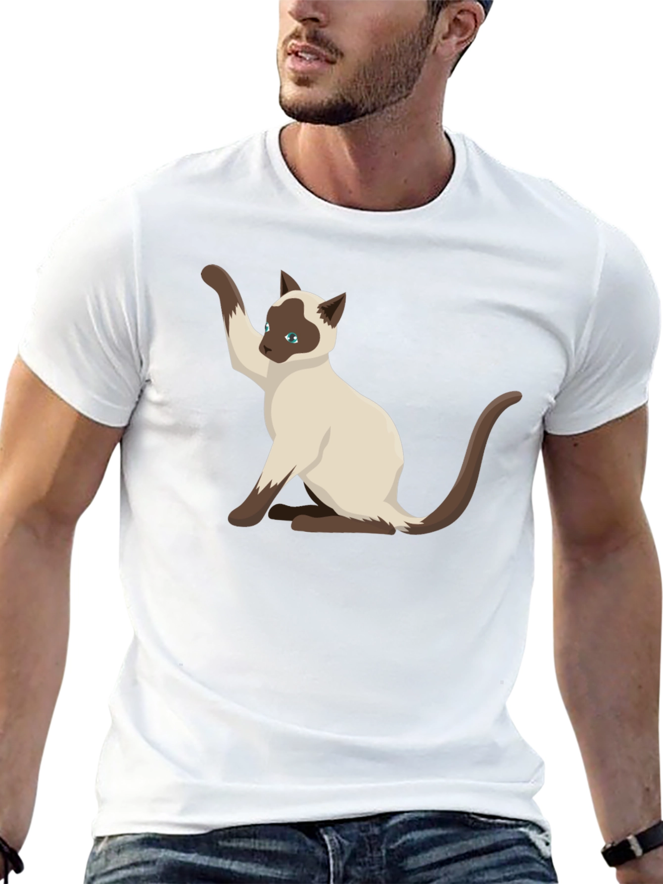Siamese Cat Graphic Tee - Black Cotton Shirt