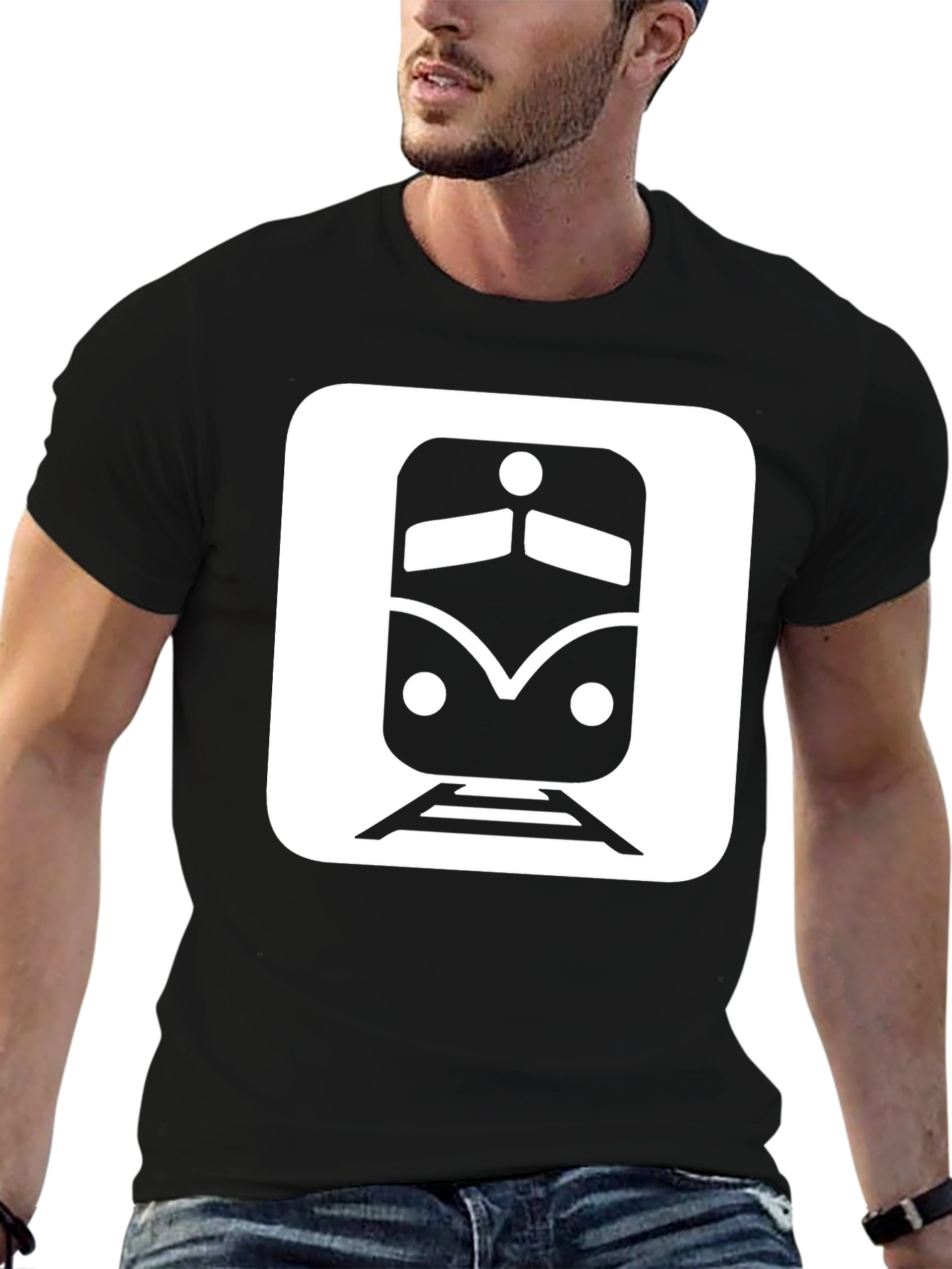 Train Graphic Tee - Stylish Black Cotton T-Shirt