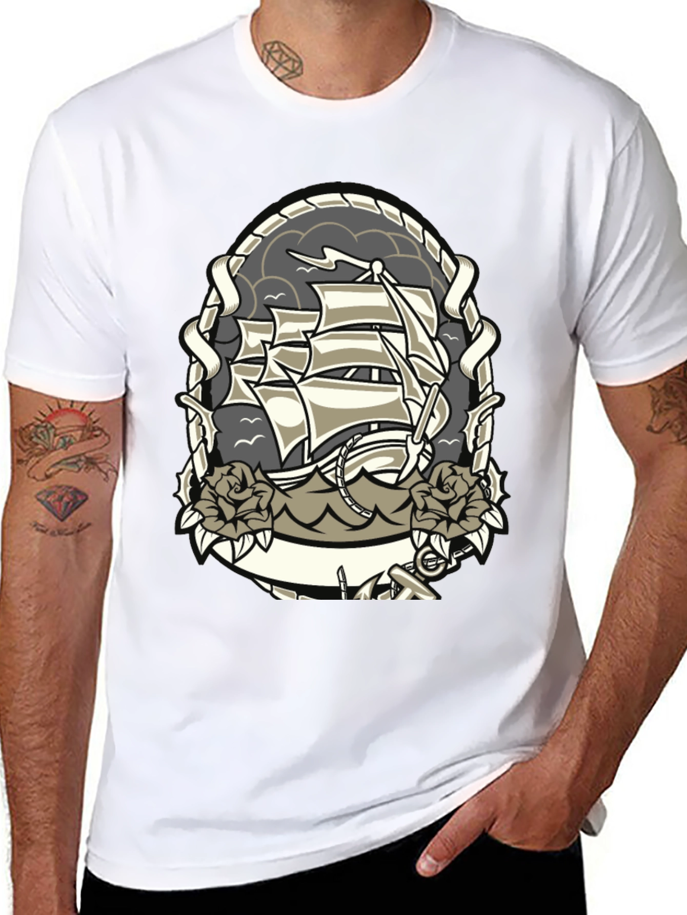 Nautical Ship Tattoo Graphic T-Shirt