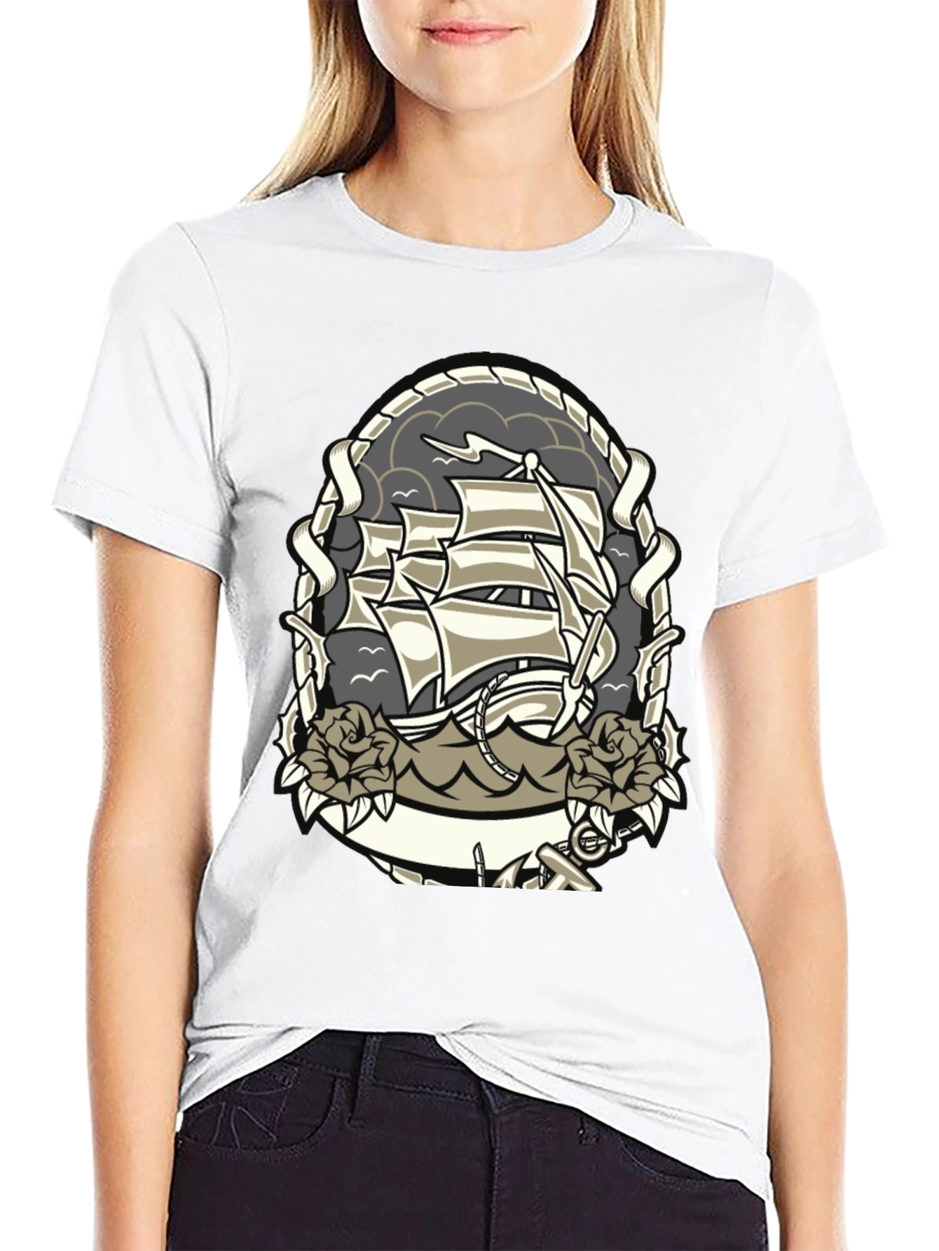 Nautical Ship Tattoo Graphic T-Shirt