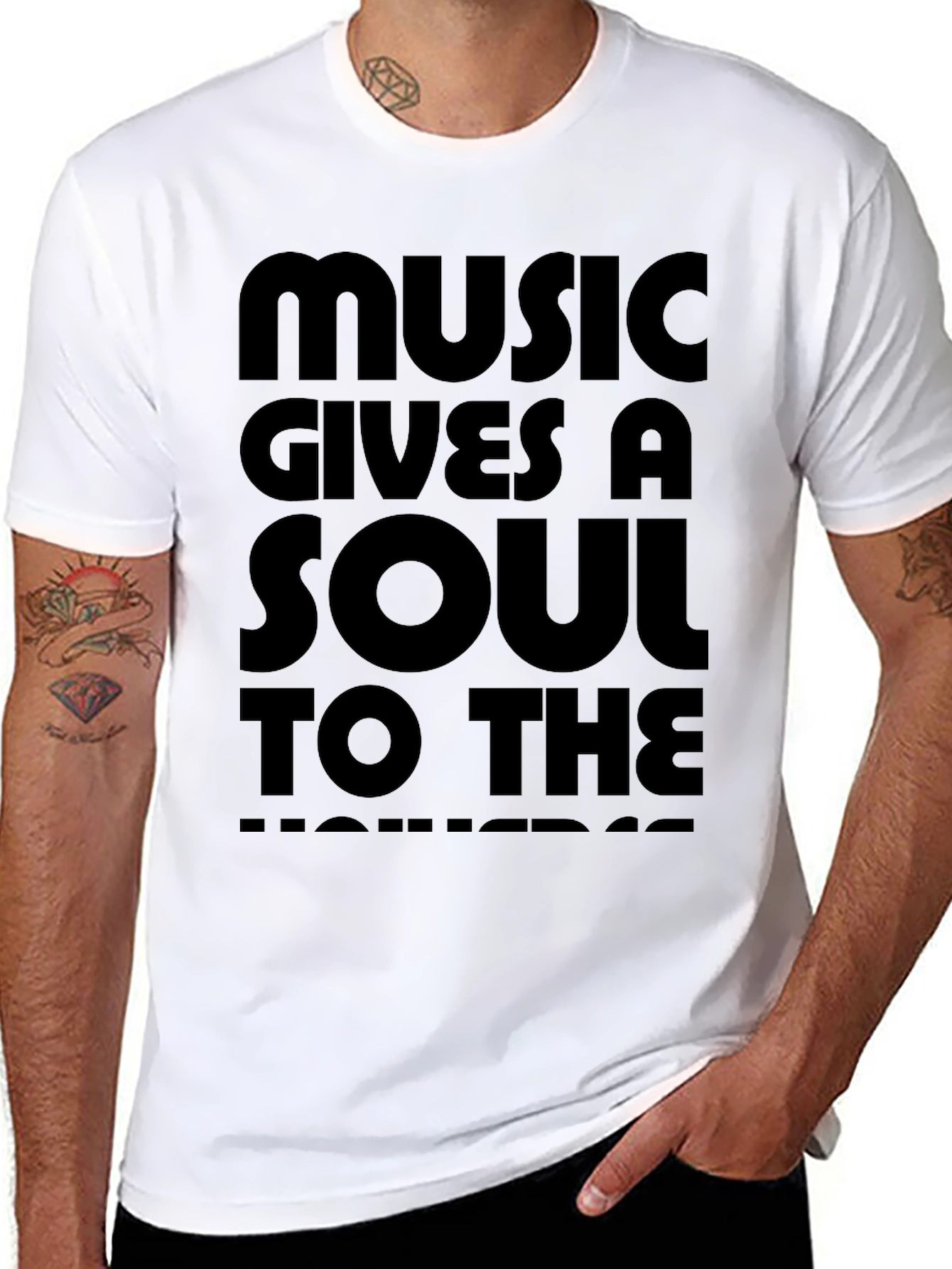 Music Gives a Soul to the Universe Black T-Shirt