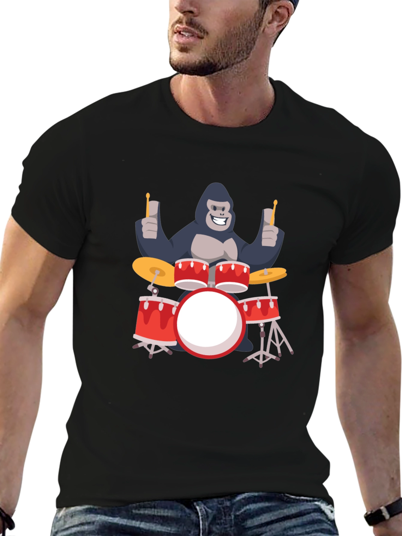 Gorilla Drummer T-Shirt - Black
