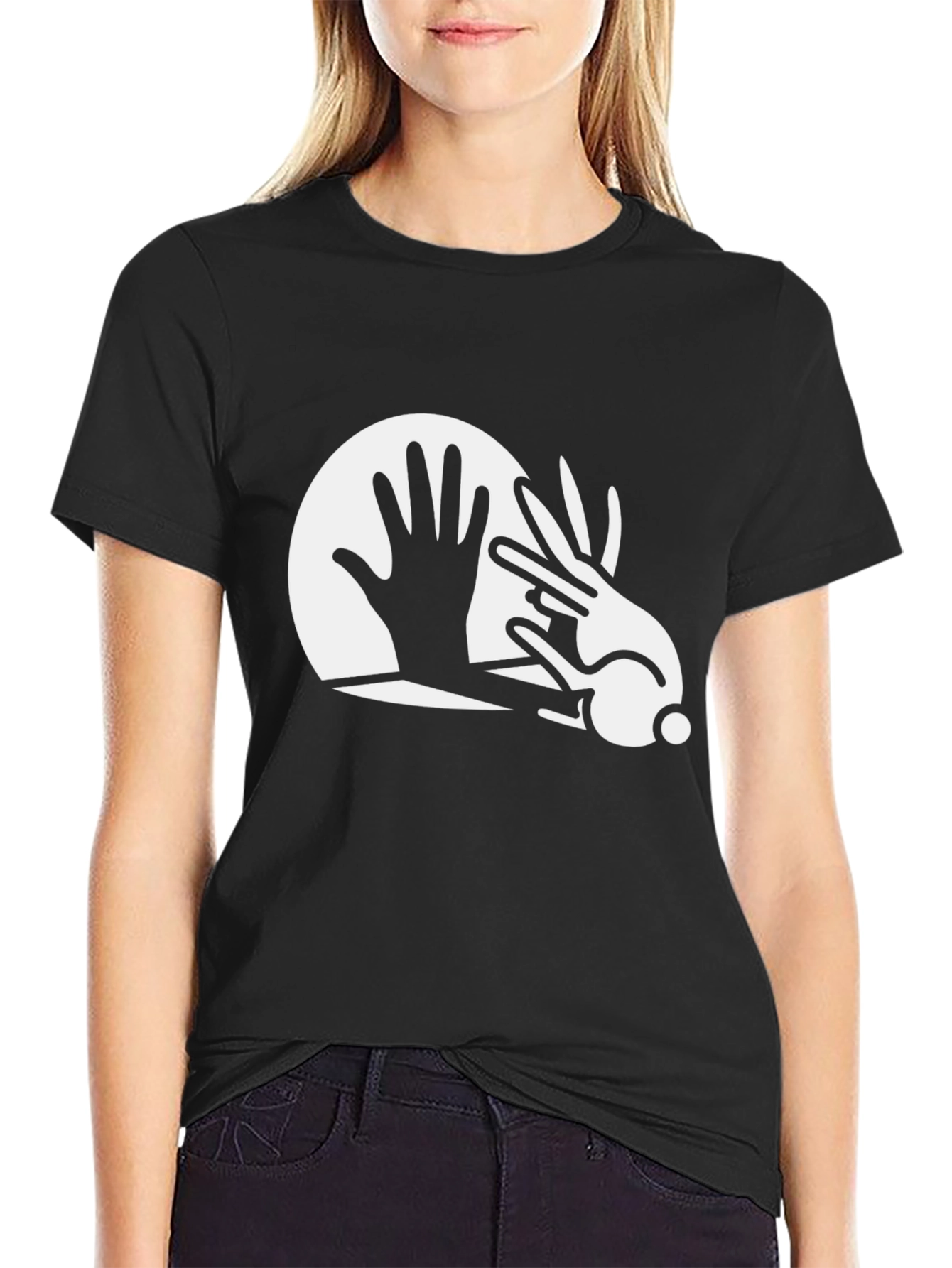 Rabbit Hand Shadow Art Black T-Shirt