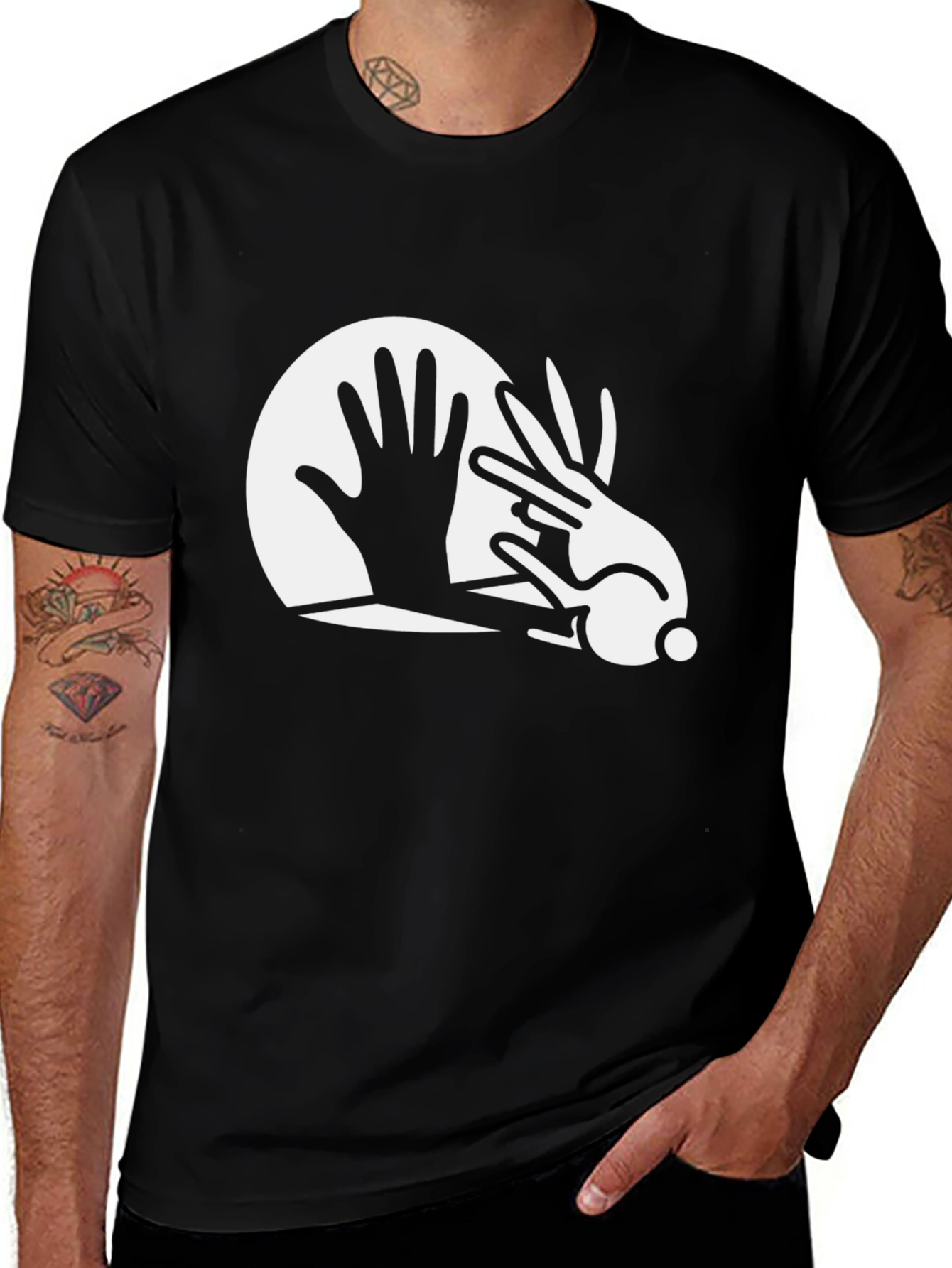Rabbit Hand Shadow Art Black T-Shirt
