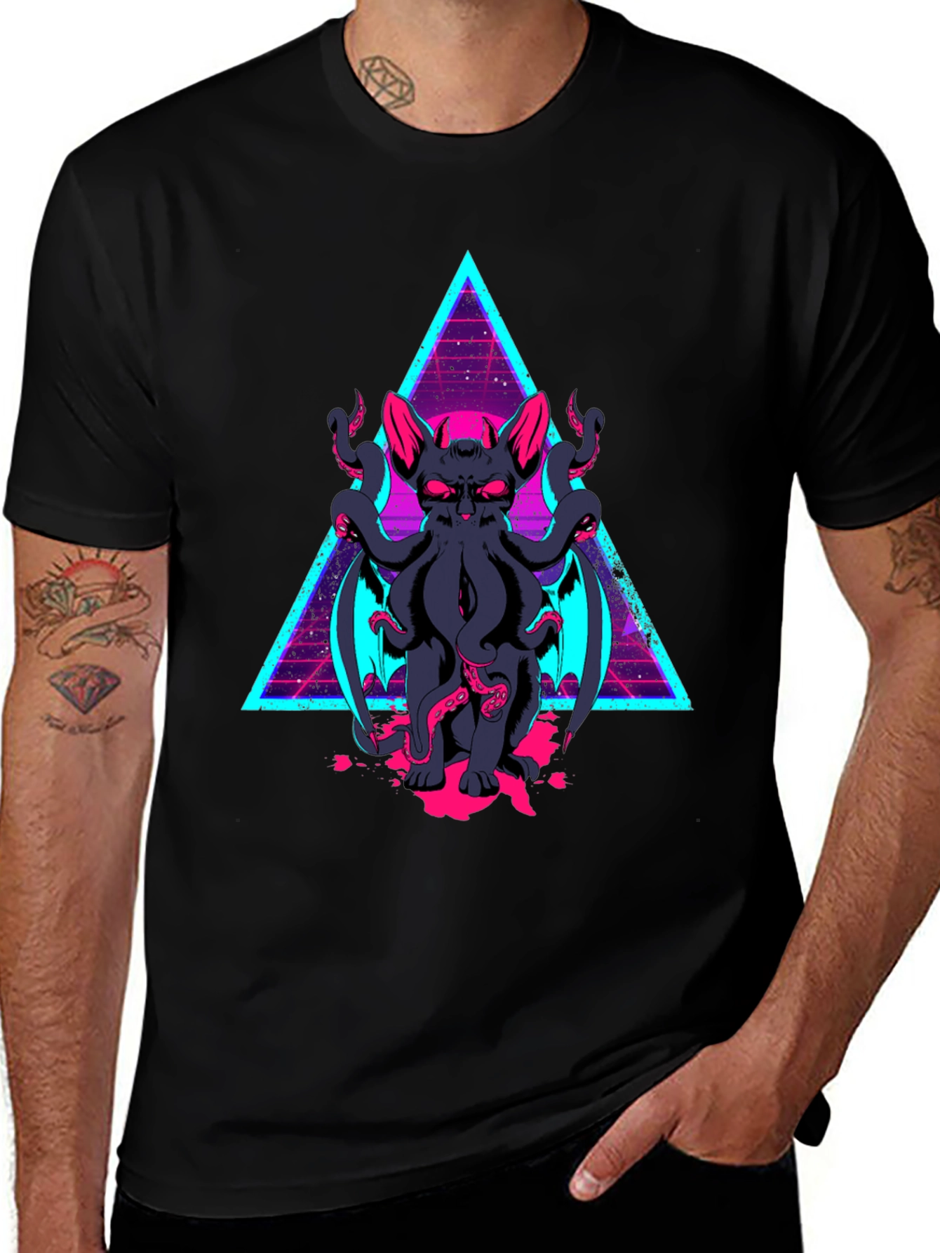 Cthulhu Cat T-Shirt - Retro Triangle Design