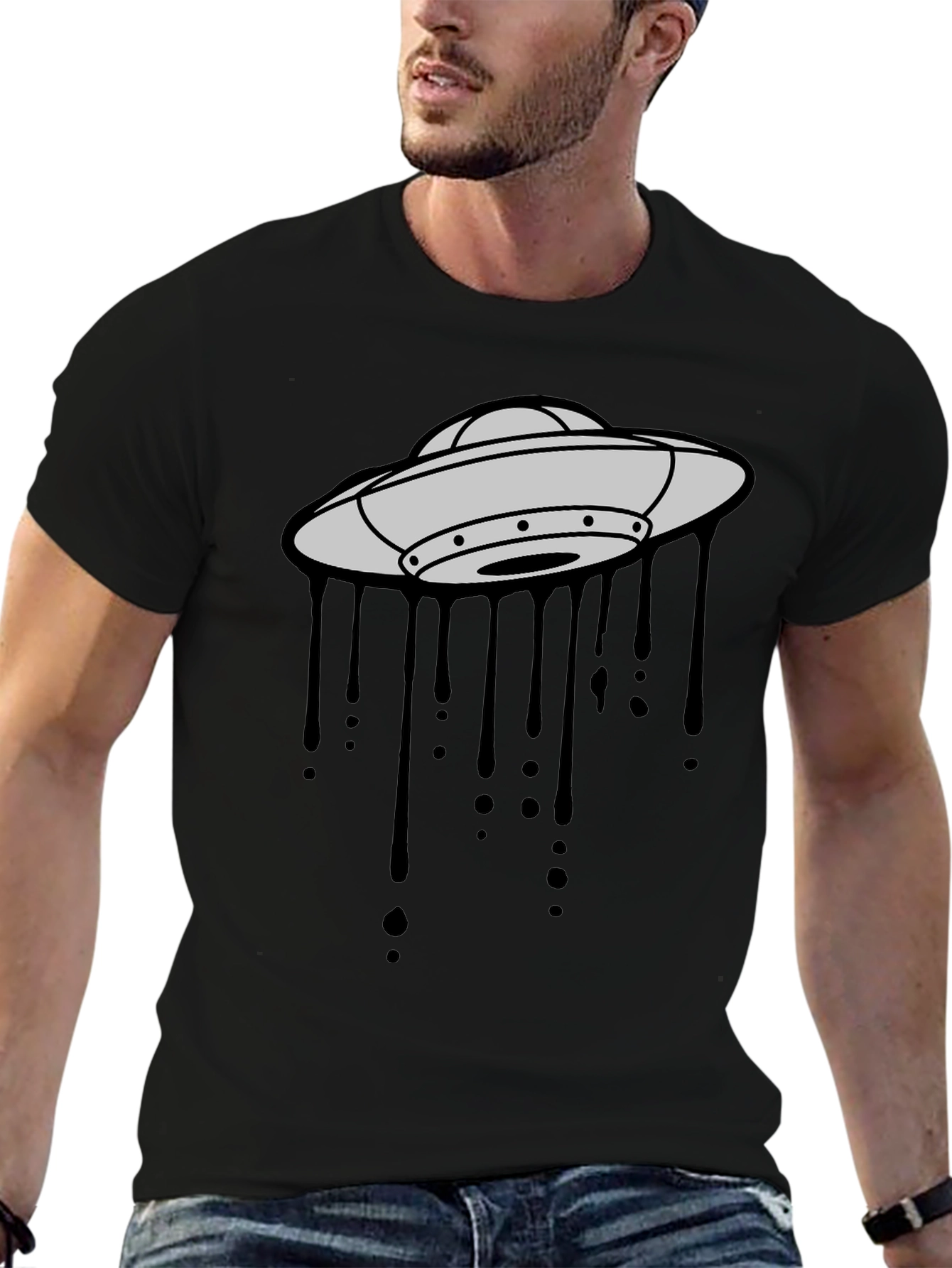 UFO Drip Graphic Black T-Shirt