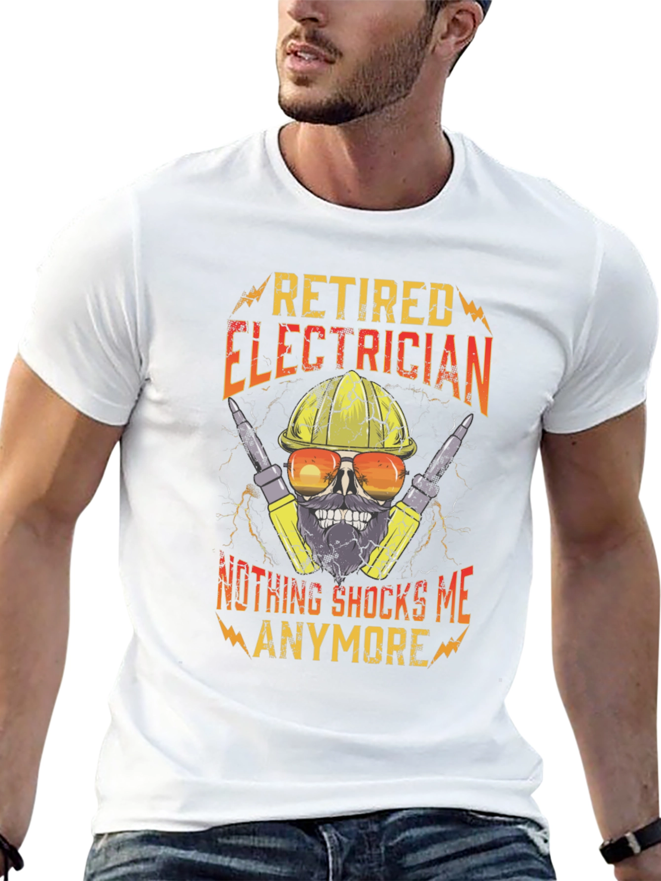 Retired Electrician T-Shirt Funny Skull Tee