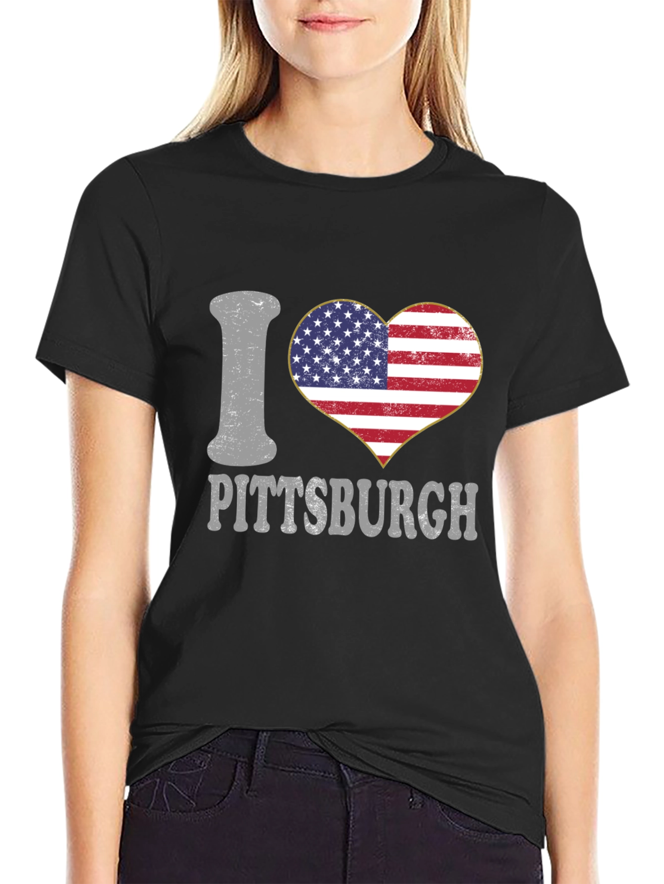 I Heart Pittsburgh USA Flag Graphic T-Shirt