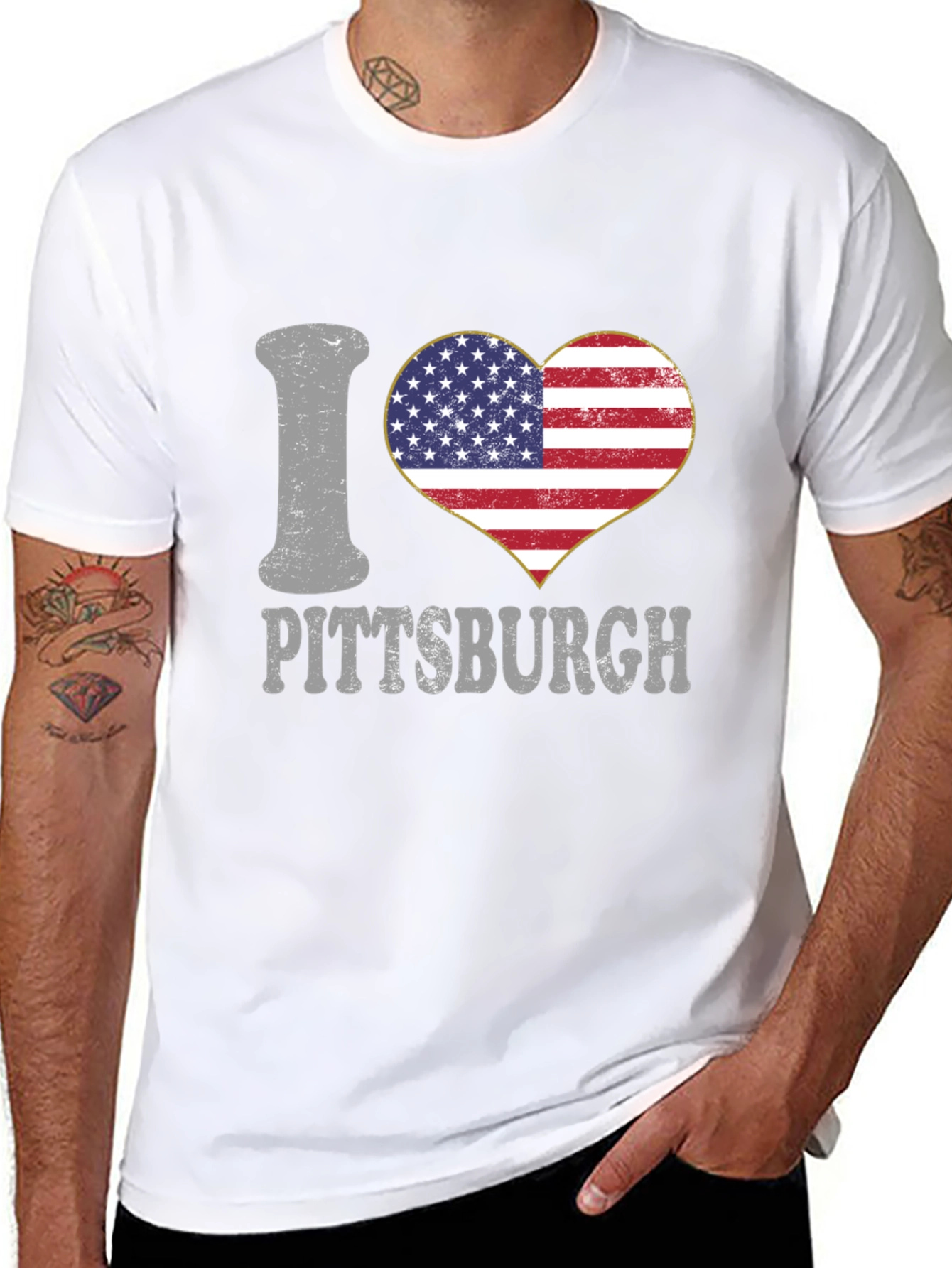 I Heart Pittsburgh USA Flag Graphic T-Shirt