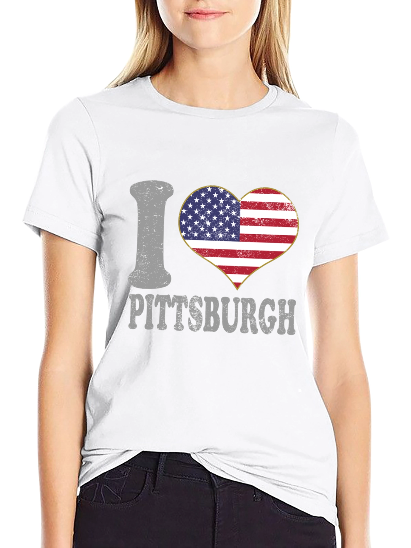 I Heart Pittsburgh USA Flag Graphic T-Shirt